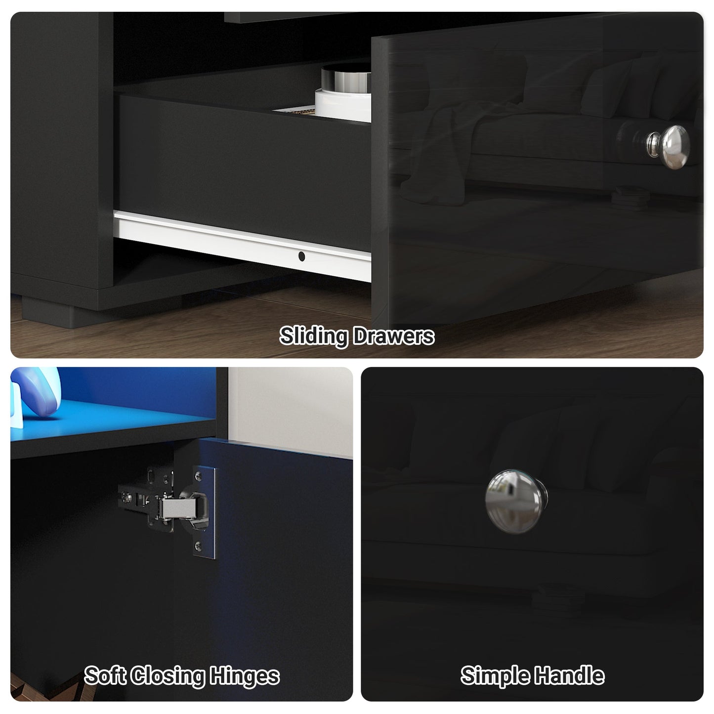 Advwin 140cm LED TV Cabinet Media Console Black