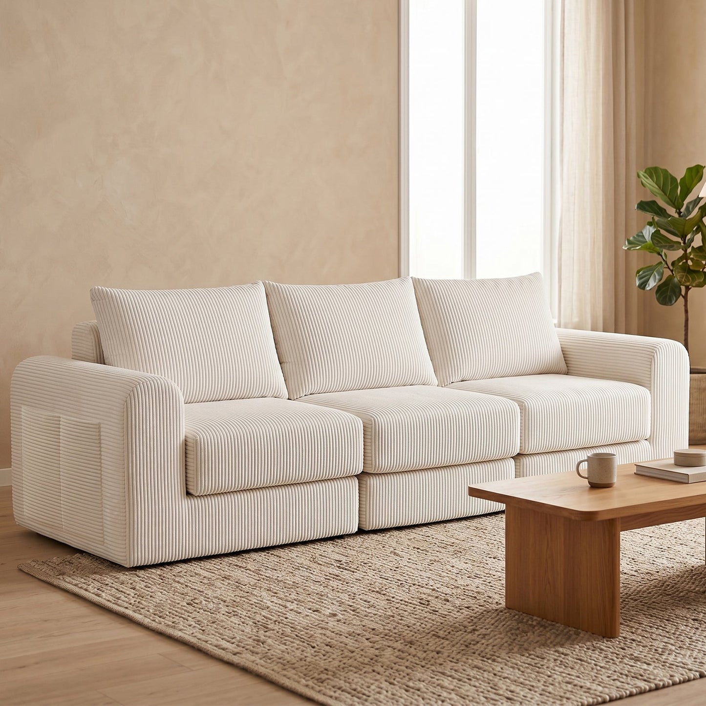 Advwin 235cm Corduroy 3-Seater Modular Sofa Bed