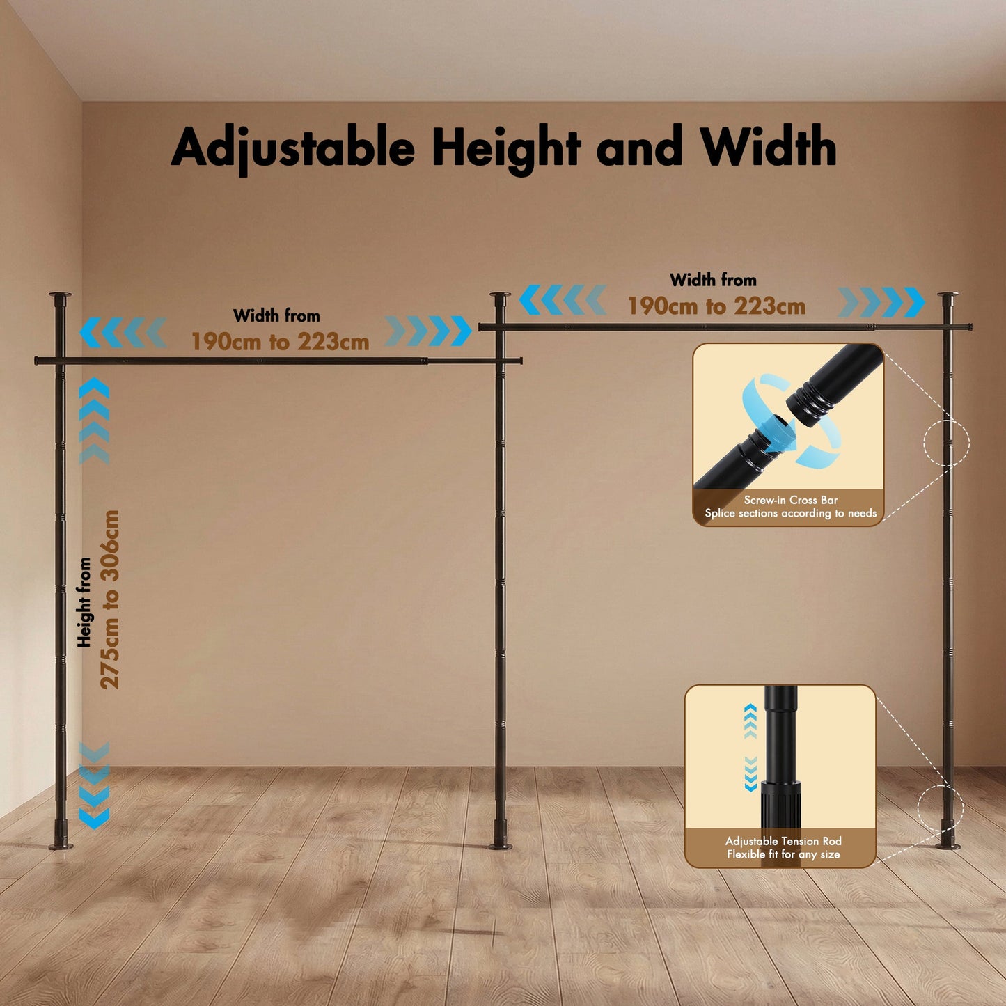 Advwin No Drill Adjustable Room Divider Curtain Rod Black