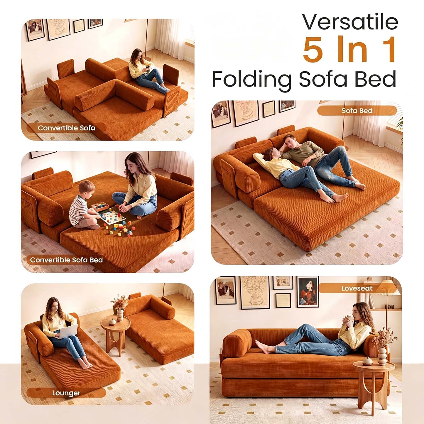 Advwin 5-in-1 Convertible Folding Loveseat Sofa Bed