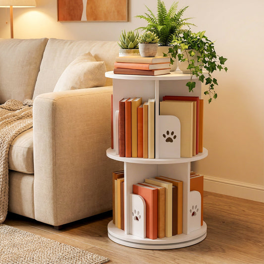 Advwin 2-Tier Rotating Bookshelf Wooden Bookcase