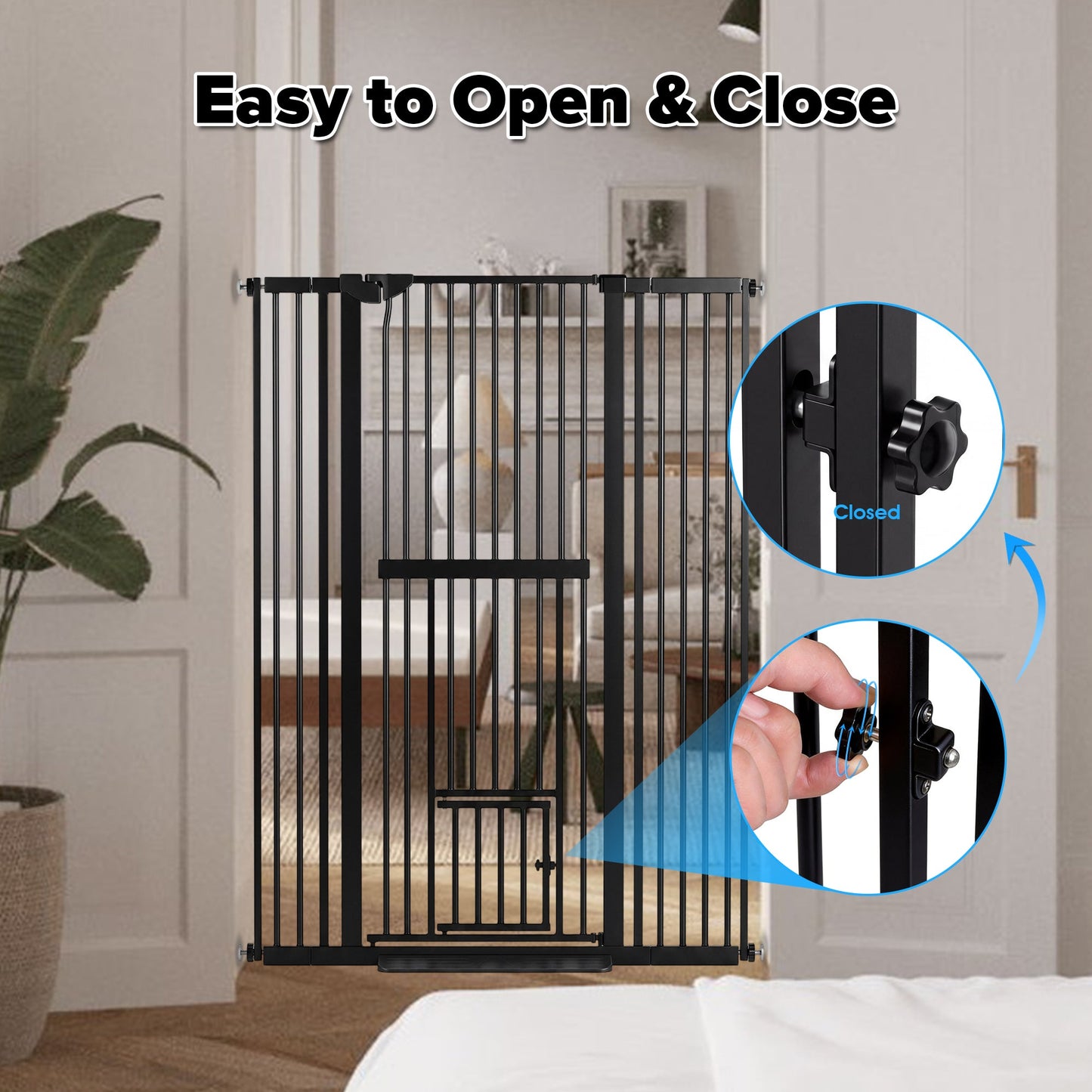Advwin 150cm Extra Tall Pet Gate with Small Cat Door