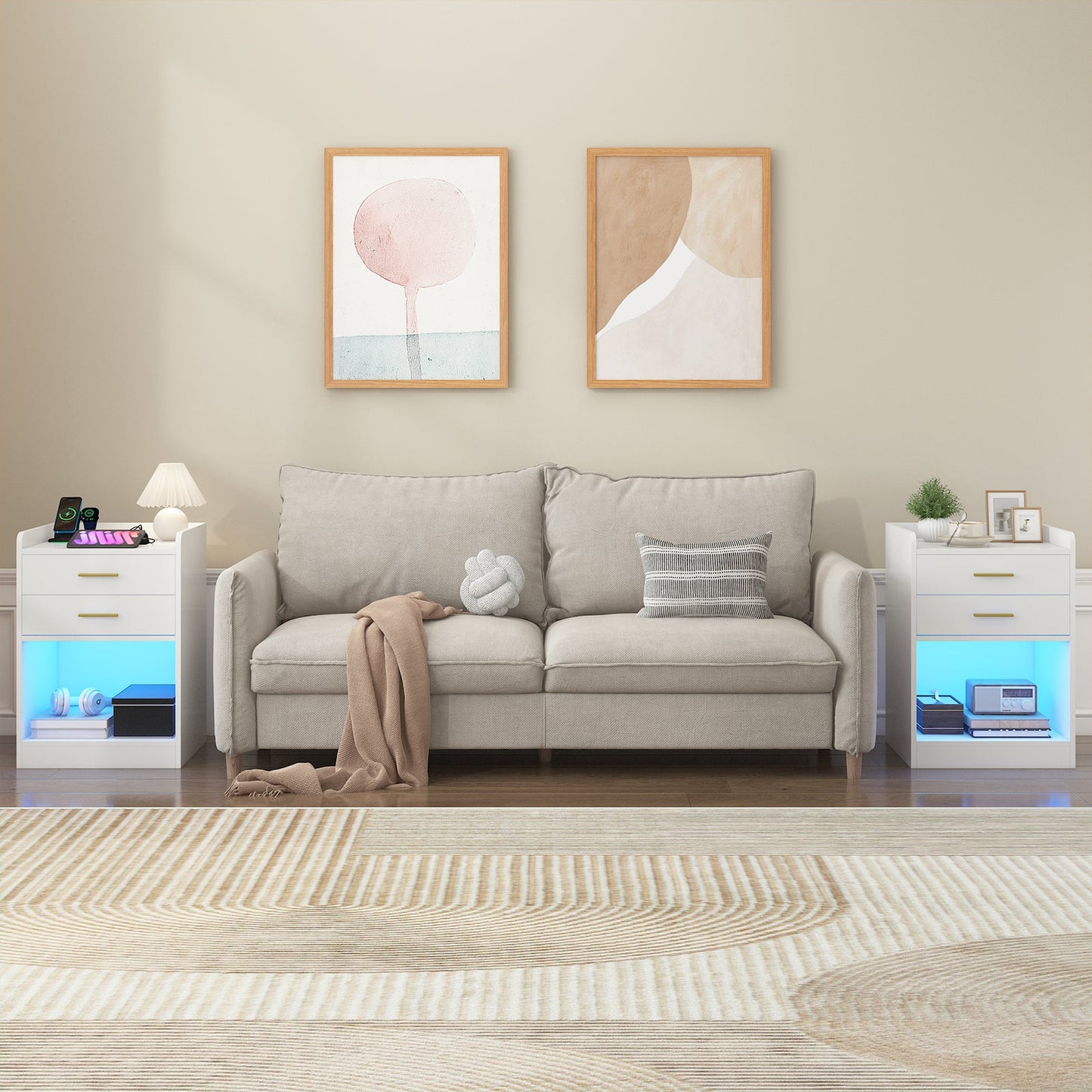 Advwin LED Bedside Table with Charging Station Set of 2