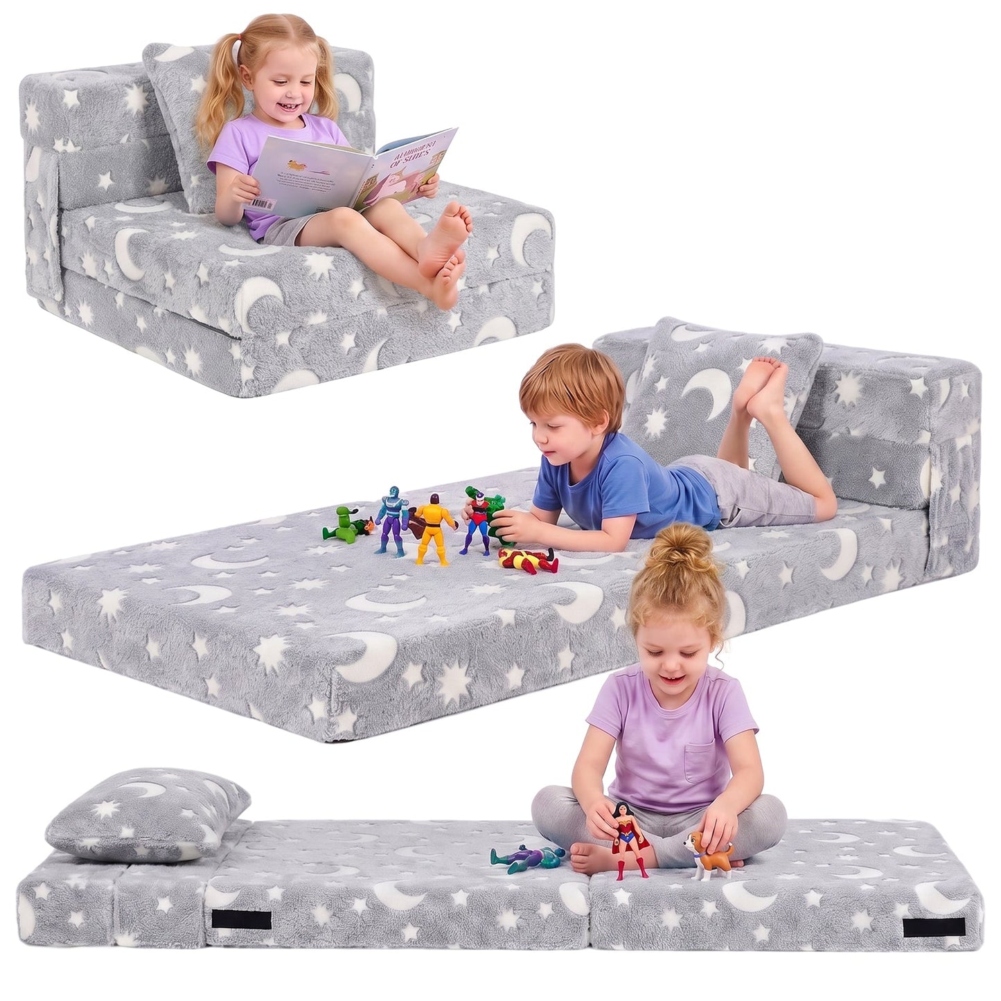 Advwin 3-in-1 Toddler Folding Sofa Bed with Pillow