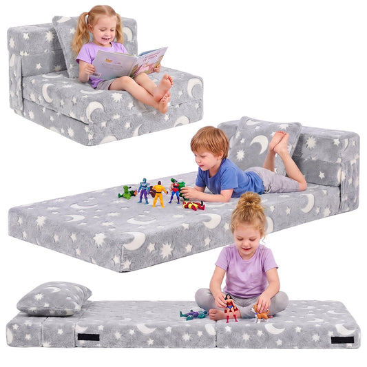 Advwin 3-in-1 Toddler Folding Sofa Bed with Pillow
