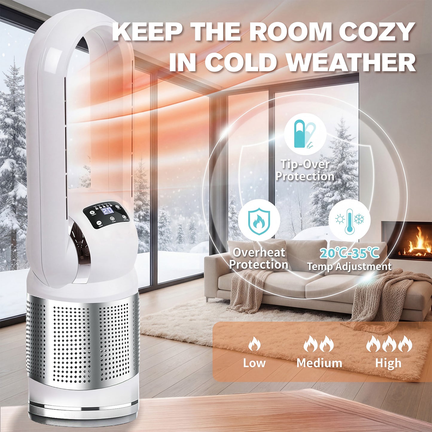 Advwin Heater Bladeless Tower Fan with Air Purifier