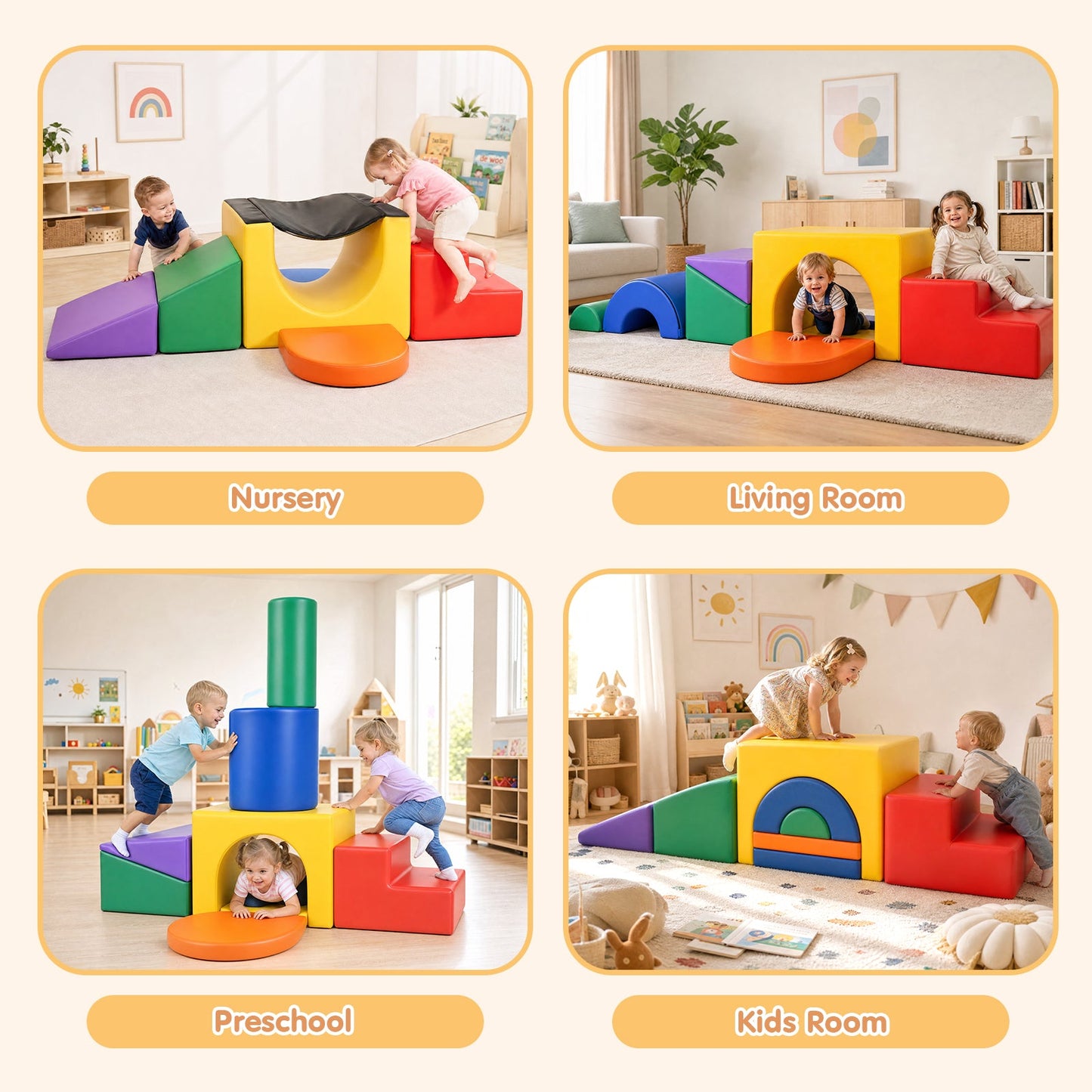 Advwin 7-Piece Kids Foam Blocks Play Set w/ Anti-Slip Base