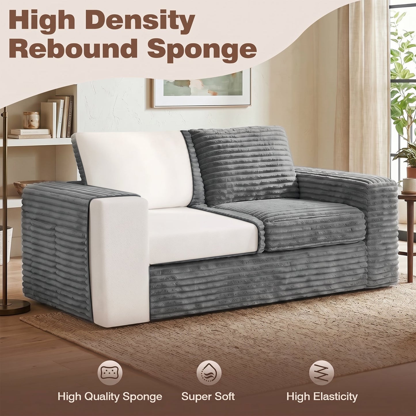 Advwin 162cm Loveseat Floor Sofa Corduroy Boneless Couch