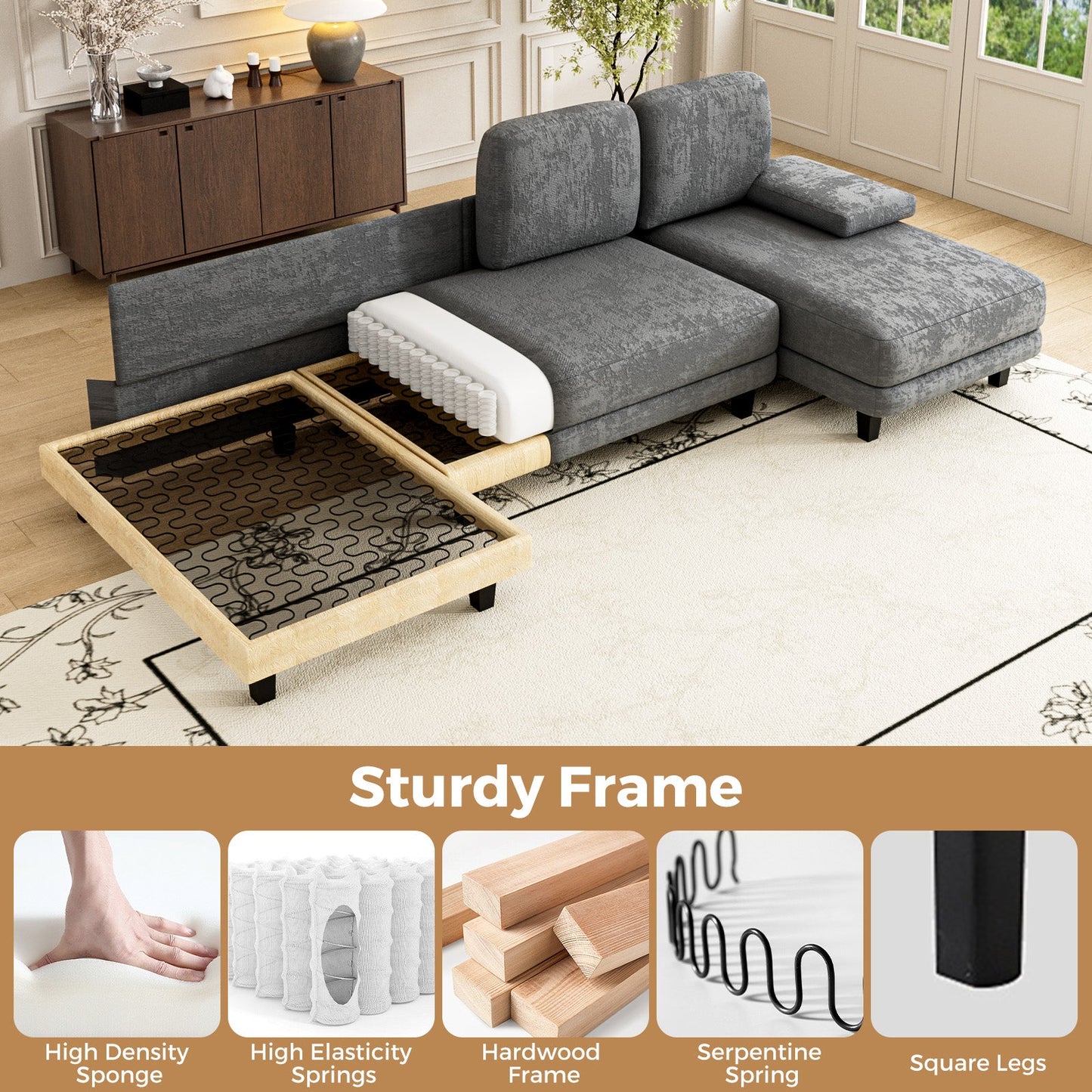 Advwin Sectiona Sofa 4-Seat Chenille Fabric 280cm