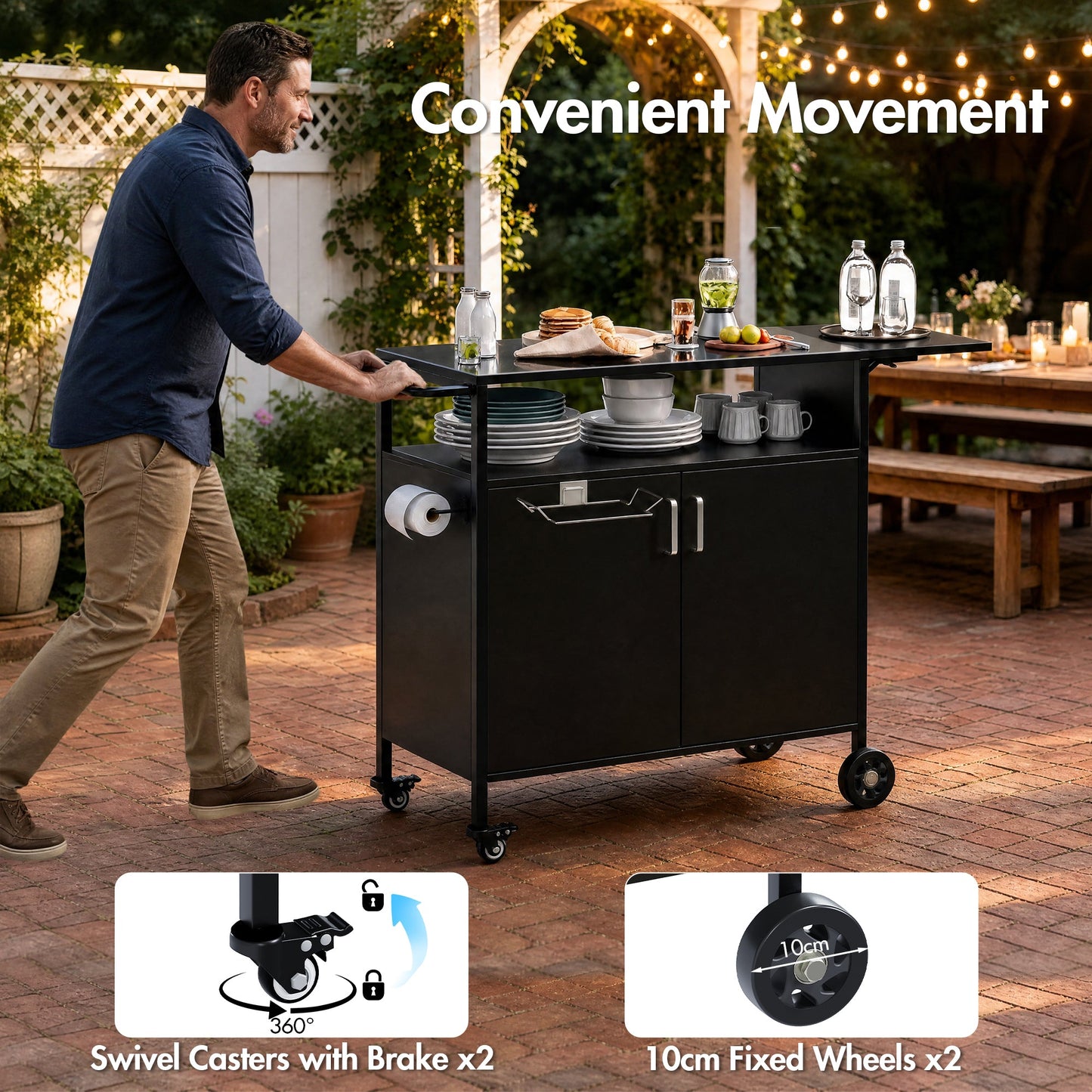 Advwin Mobile Kitchen Island with Foldable Side Table