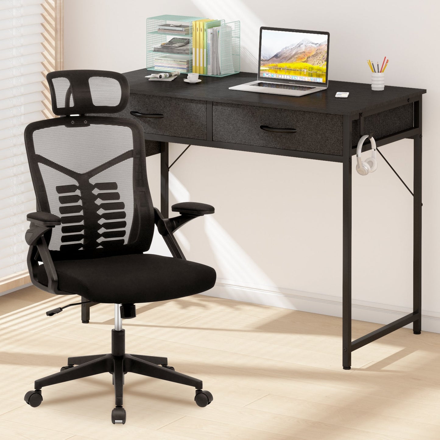 Advwin 100cm Small Desk with 2 Drawers