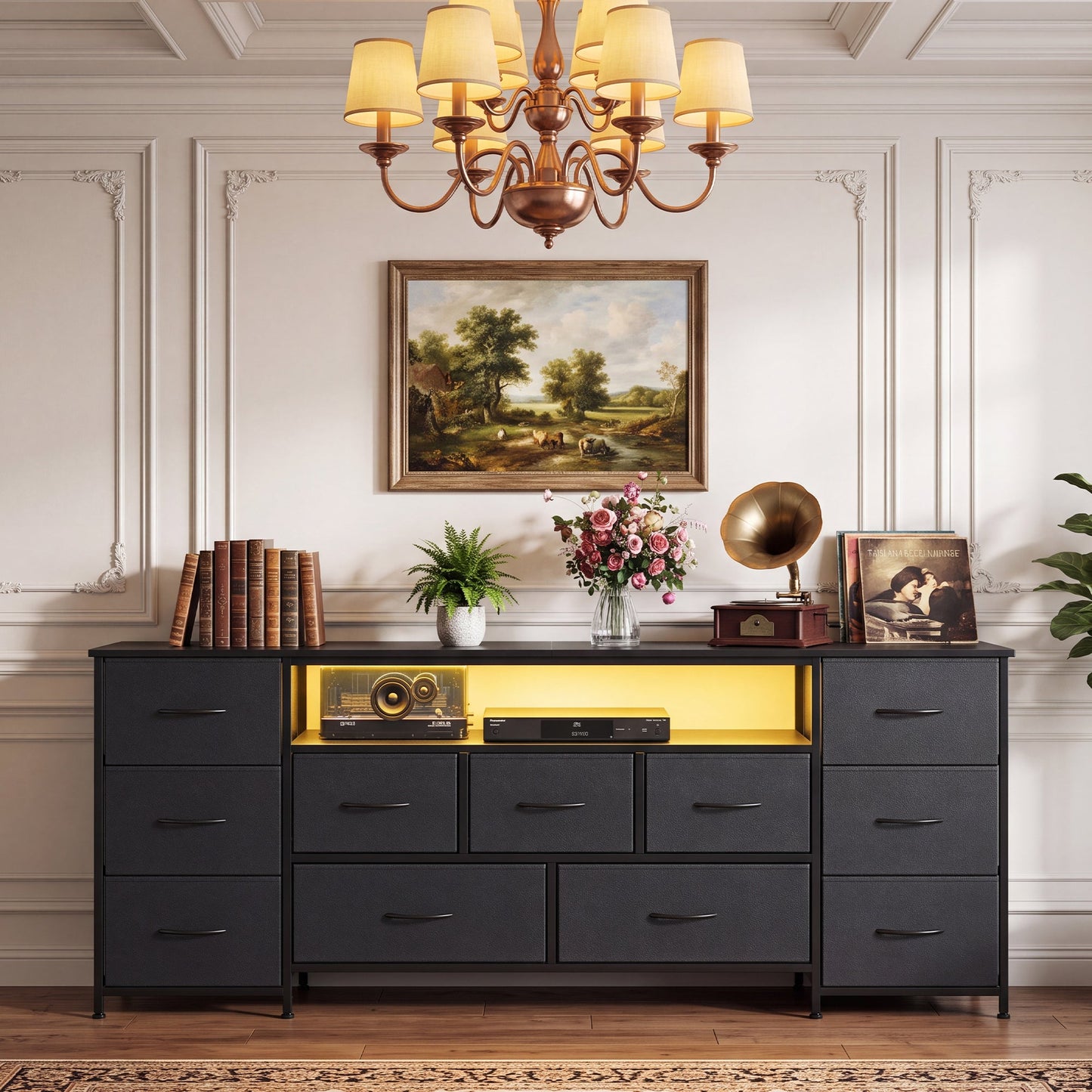 Advwin 160cm TV Stand with 11 Drawers & LED Lights