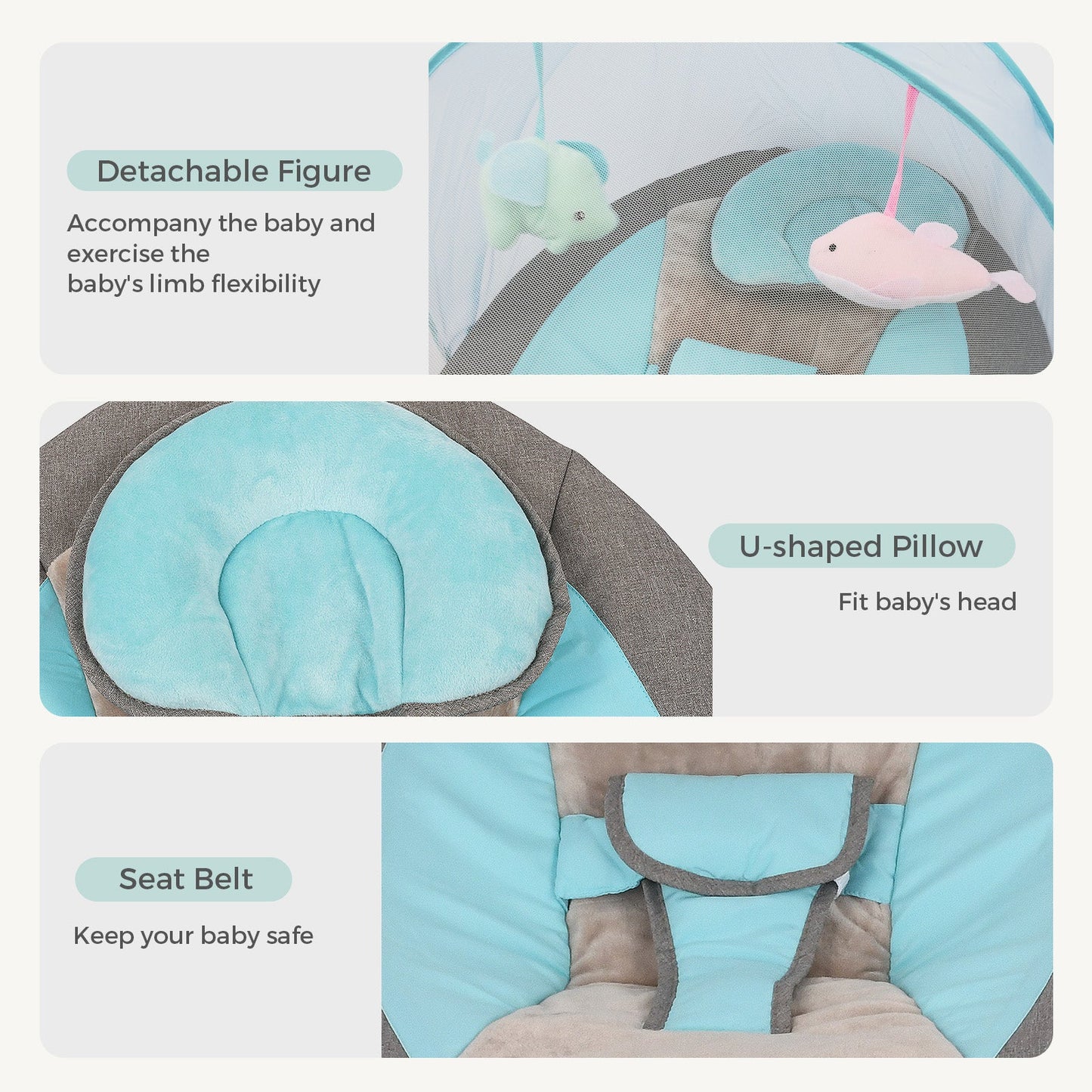 Advwin Electric Baby Swing with U-Shaped Pillow Seat Belt Detachable Figure