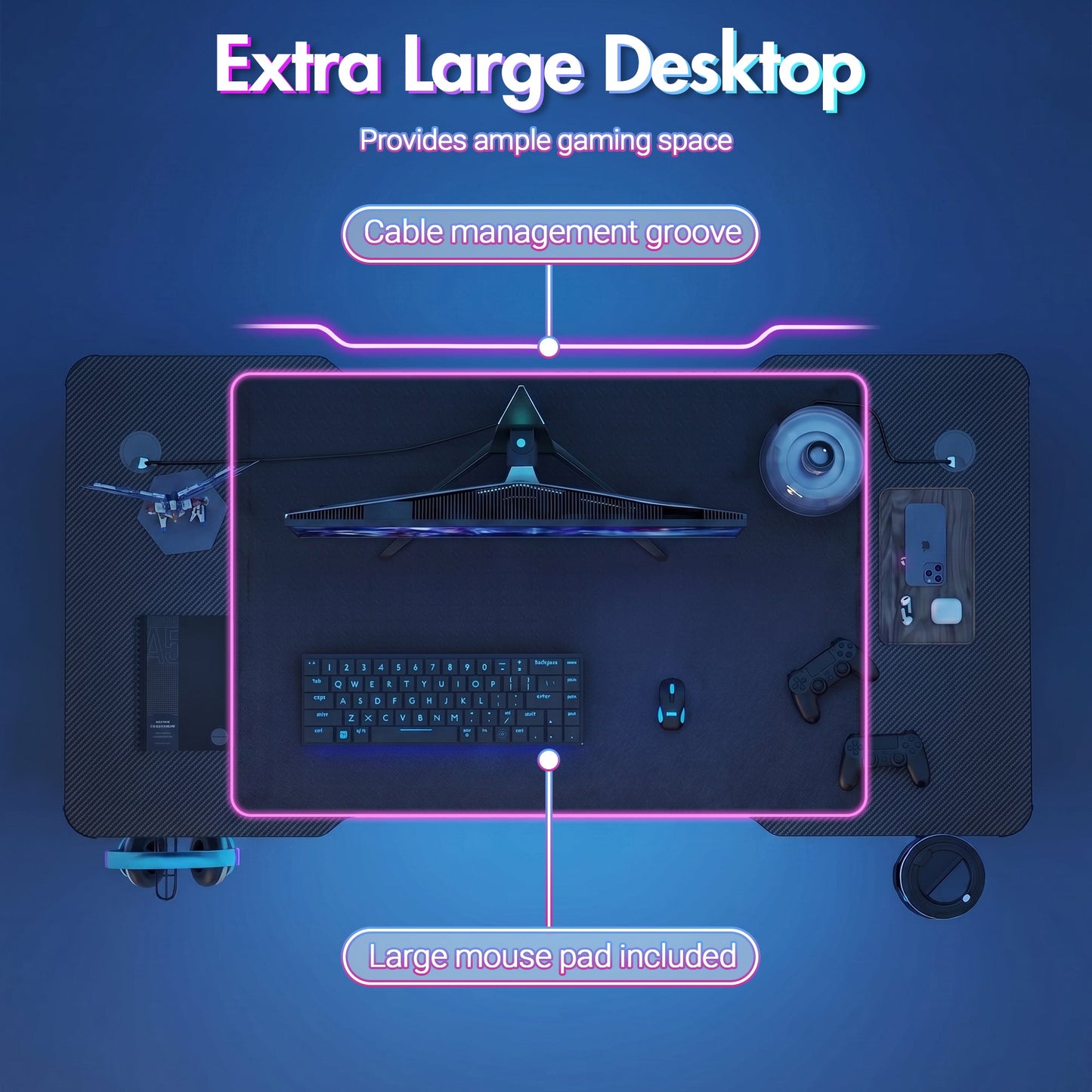 Advwin 120cm Z-Shape LED Gaming Desk w/ Mouse Pad