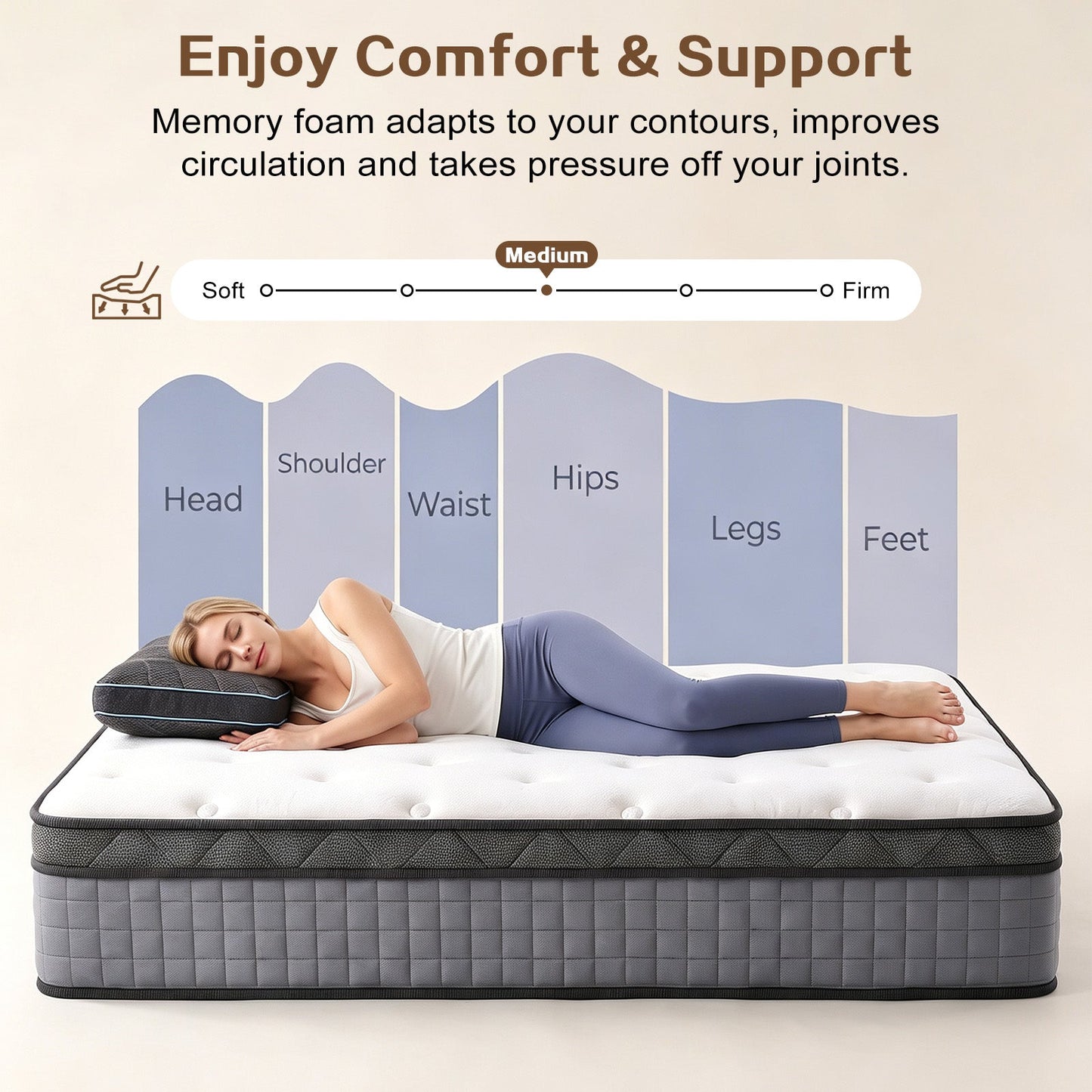 Advwin 32CM Hybrid Mattress w/ Memory Foam & Pocket Springs
