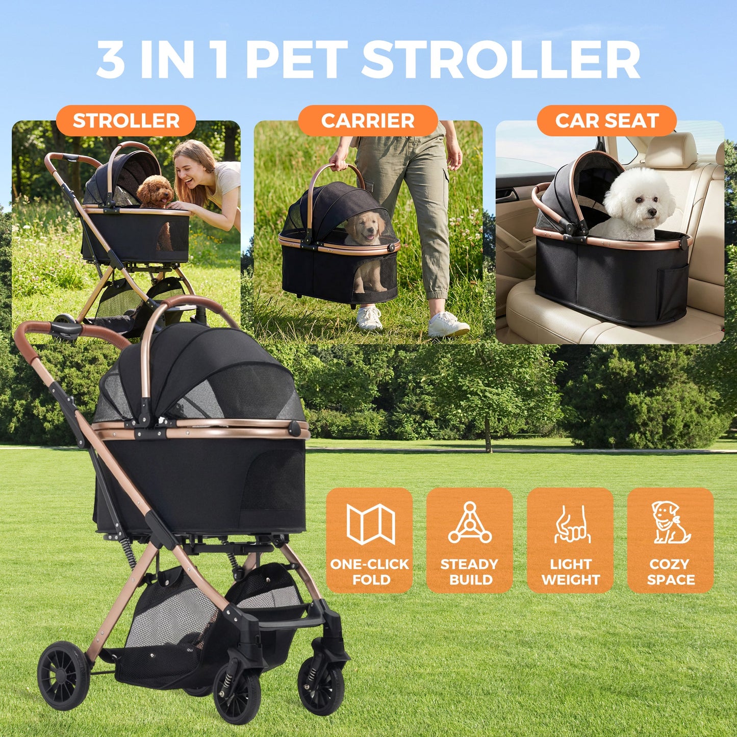 Advwin 3-in-1 Foldable Pet Stroller