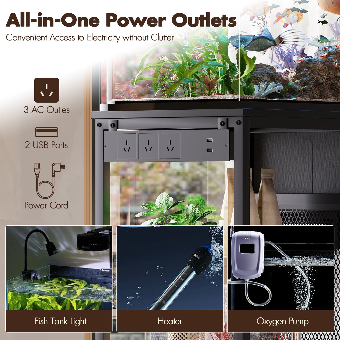 Advwin 3-Tier Fish Tank Stand with Drawer Aquarium Stand