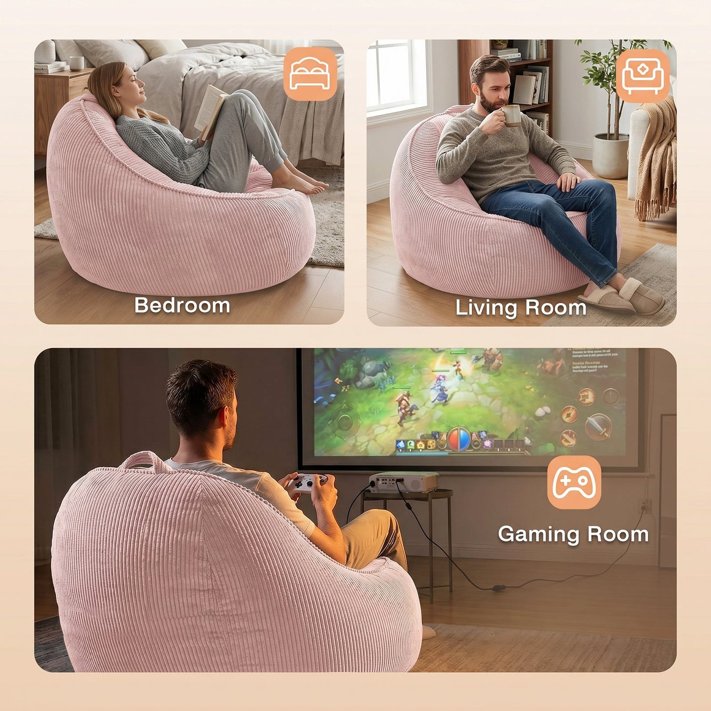 Advwin 90*92cm Corduroy Beanbag Sofa with Backrest