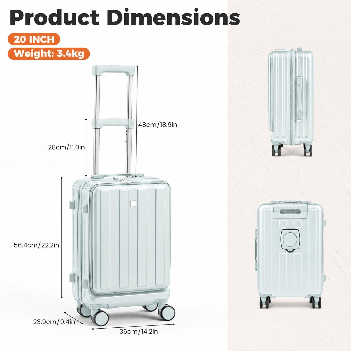 Advwin 20" Carry On Luggage with 7-Piece Travel Bag Set