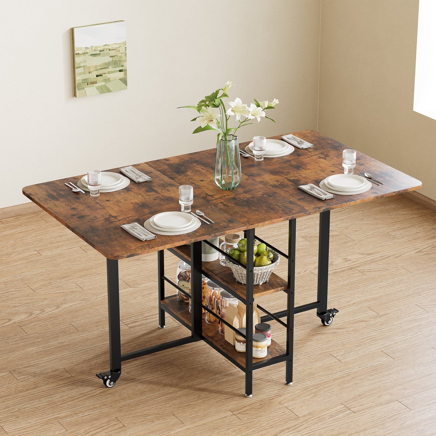 Advwin 140cm Folding Dining Table Drop Leaf Rustic