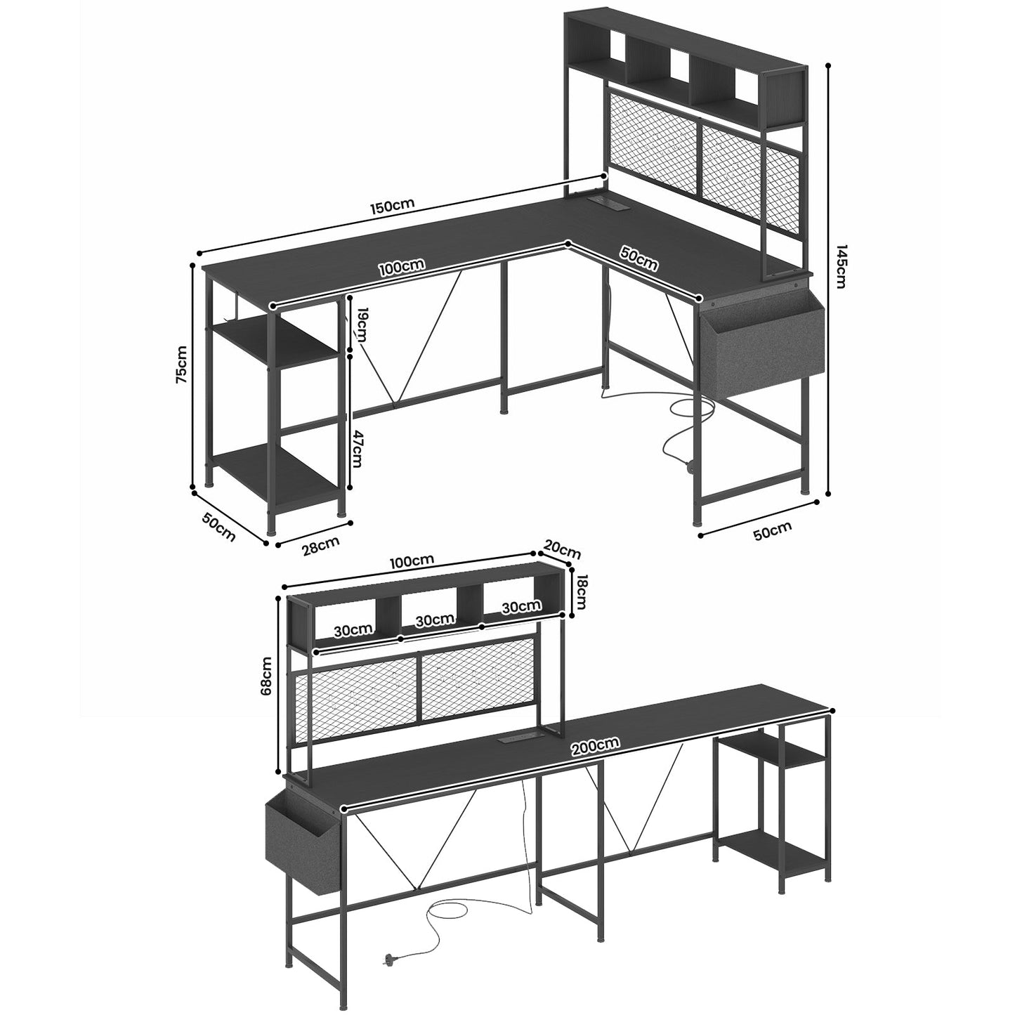 Advwin L Shaped Gaming Desk with LED Lights