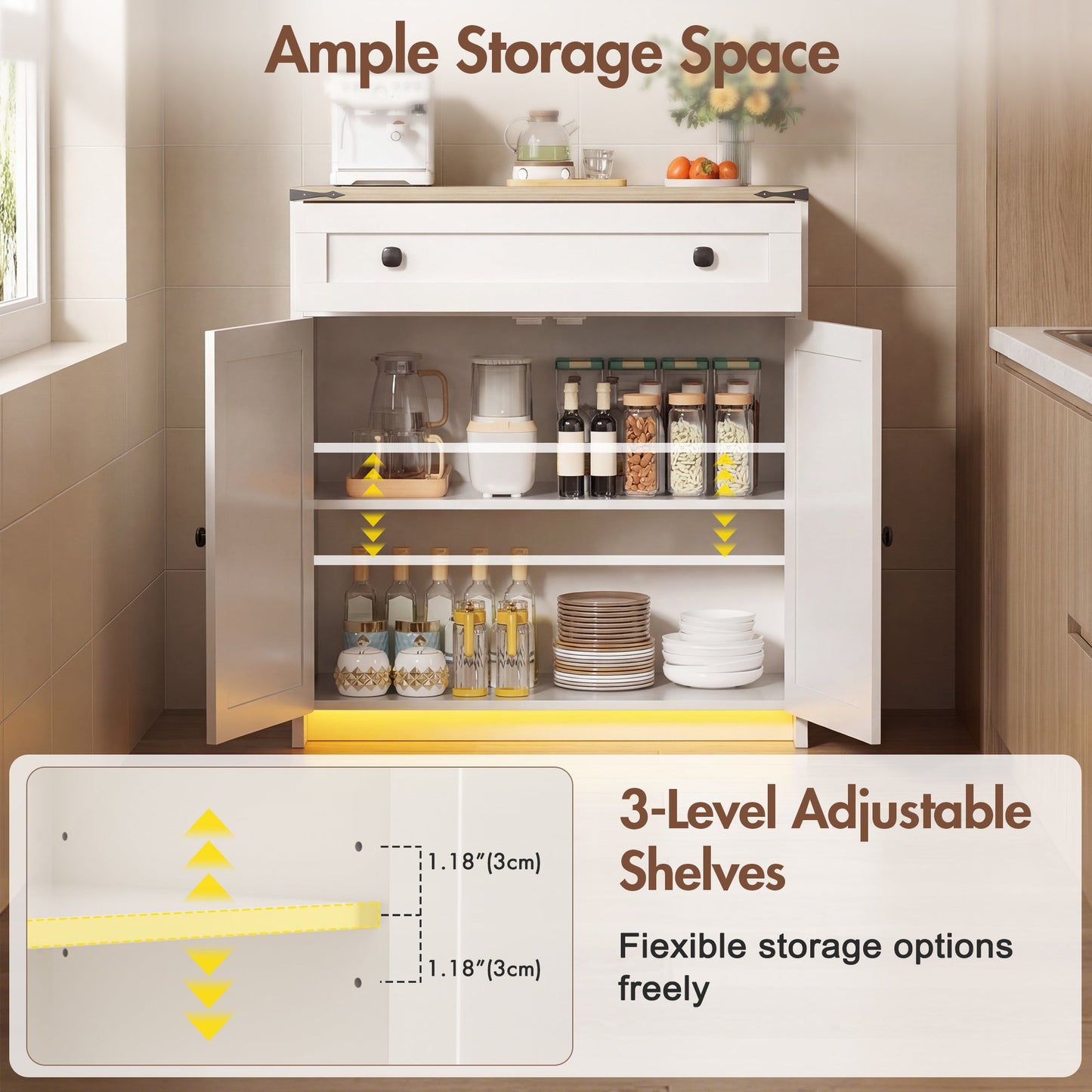 Advwin Sideboard Buffet Cabinet with Adjustable Shelves