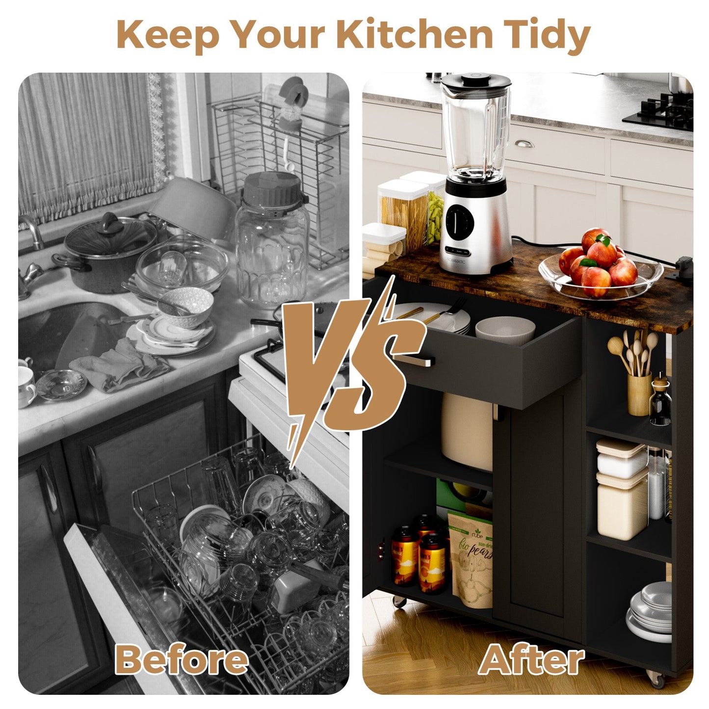 Advwin Kitchen Island Cart on Wheels with Charging Station