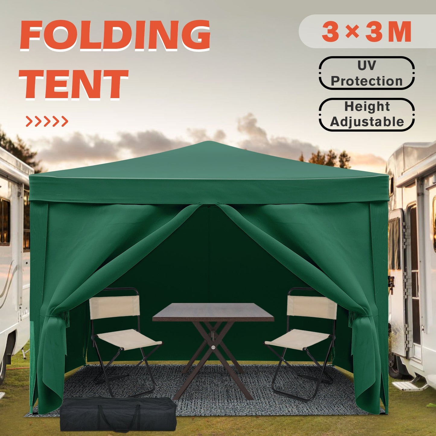 Advwin 3*3m Pop Up Canopy Tent with Side Walls