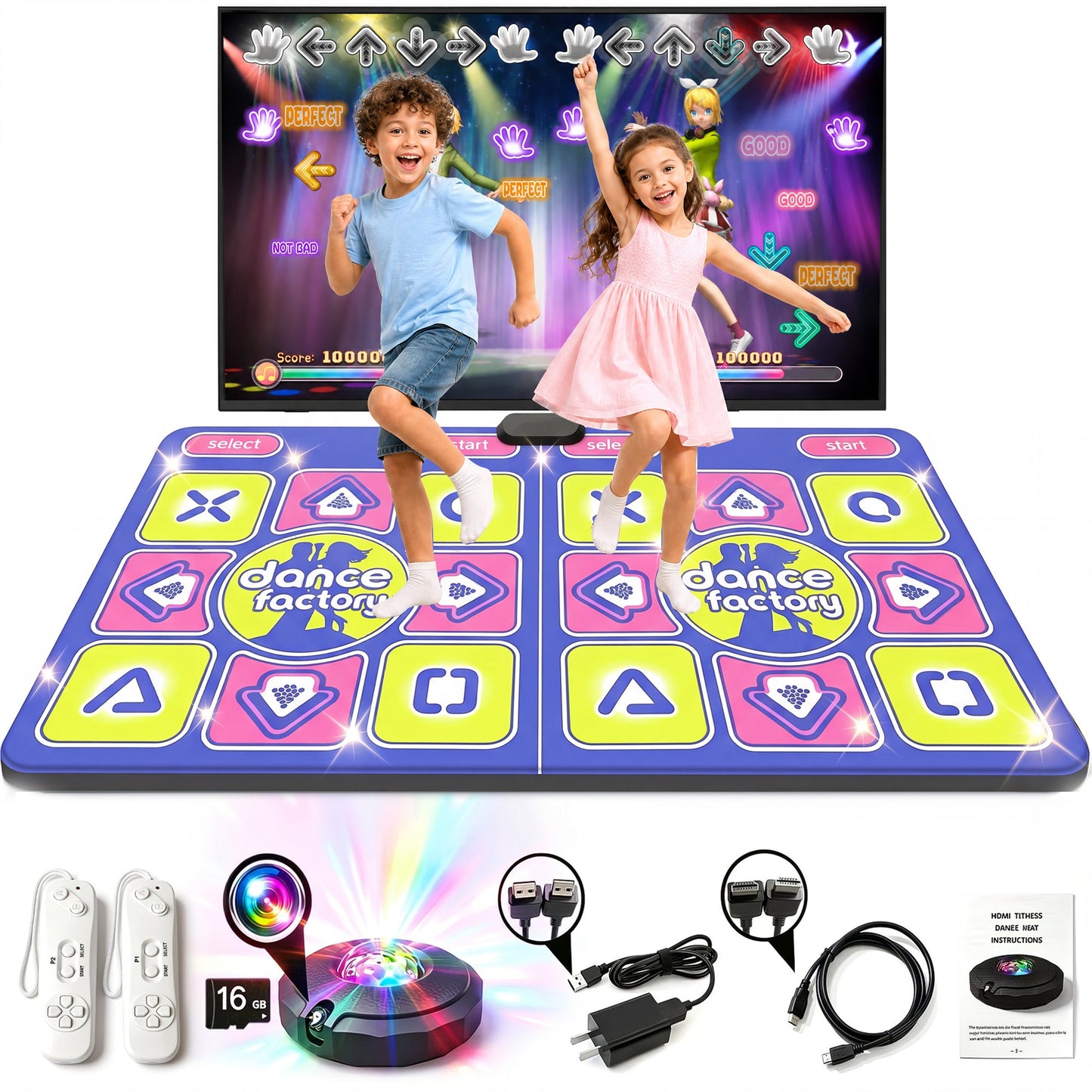 Advwin Double Dance Mat 2 Player Wireless Dance Game Mat