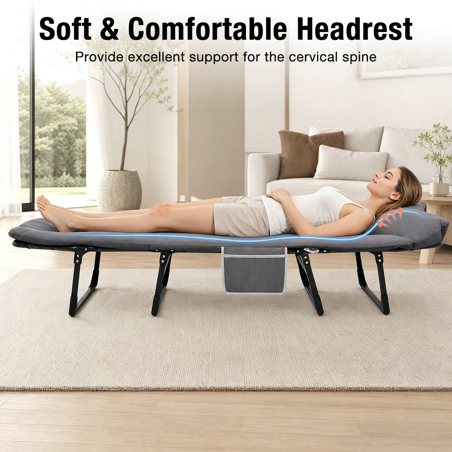Advwin Folding Camping Cot w/ 6-Position Adjustable Backrest