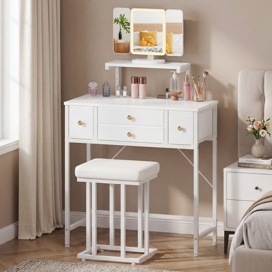 Advwin Dressing Table with LED Mirror Height-Adjustable Stand