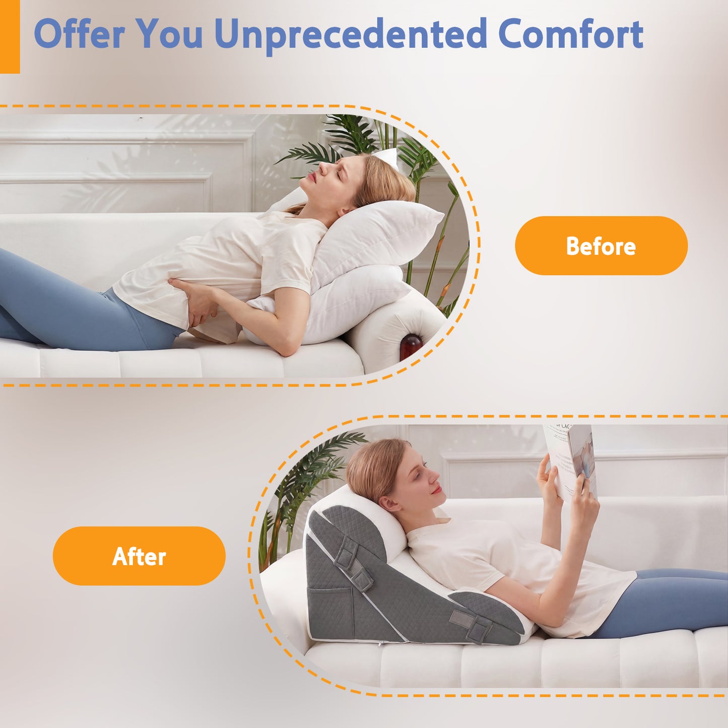 Advwin Bed Wedge Pillow Set Adjustable Foam Reading Pillow