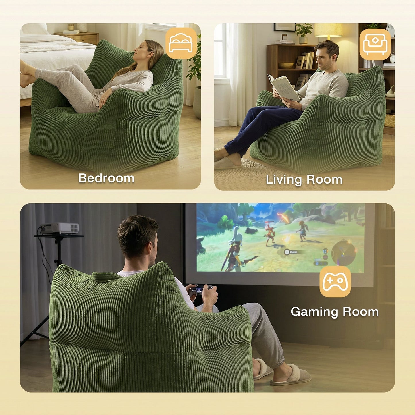 Advwin 83*90cm Corduroy Bean Bag Chair with Backrest