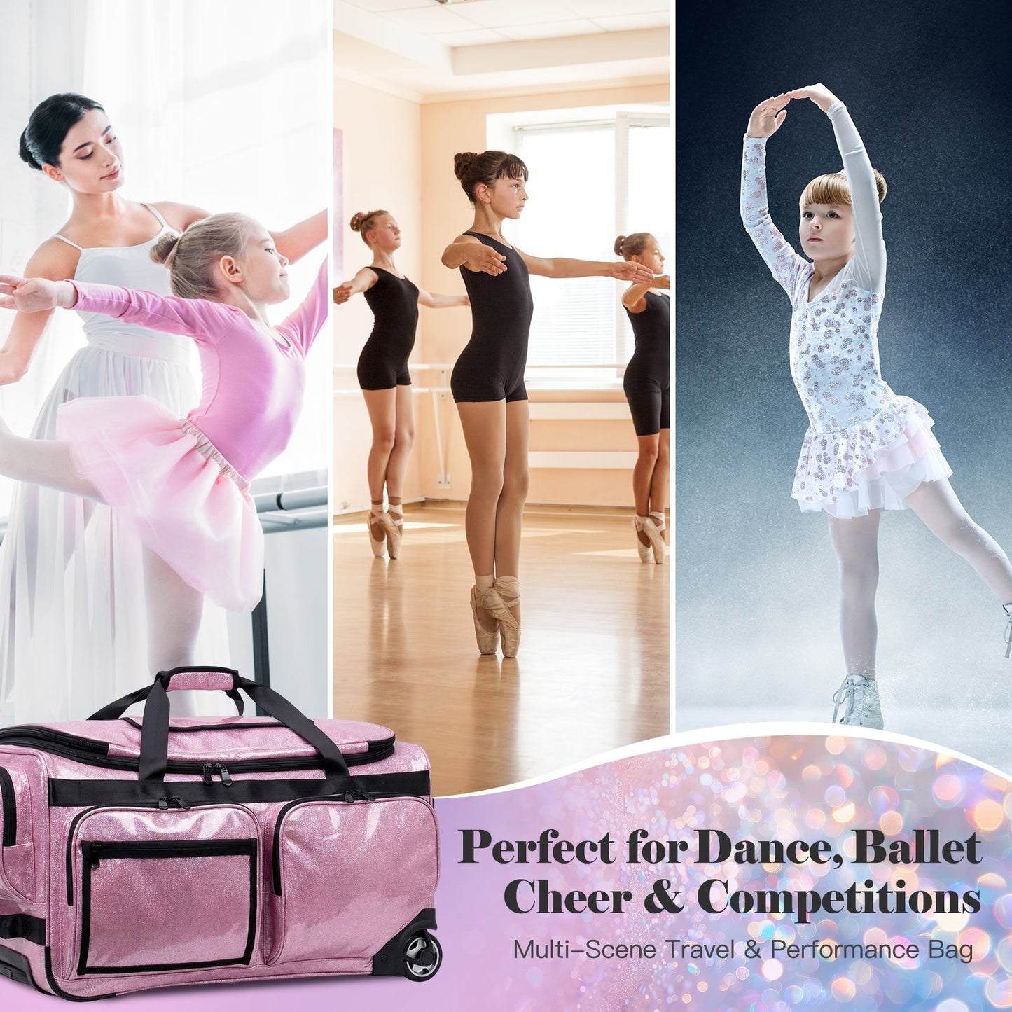 Advwin 26Inch Rolling Dance Bag with Garment Rack