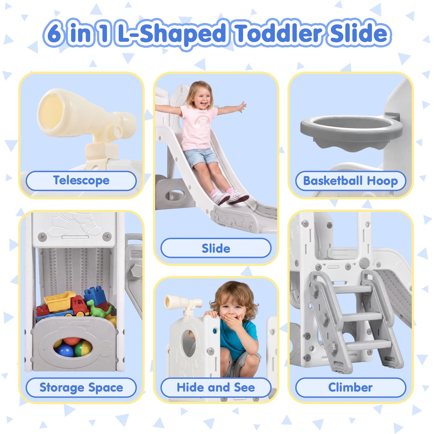 Advwin 6-in-1 L-Shaped Toddler Slide Playset