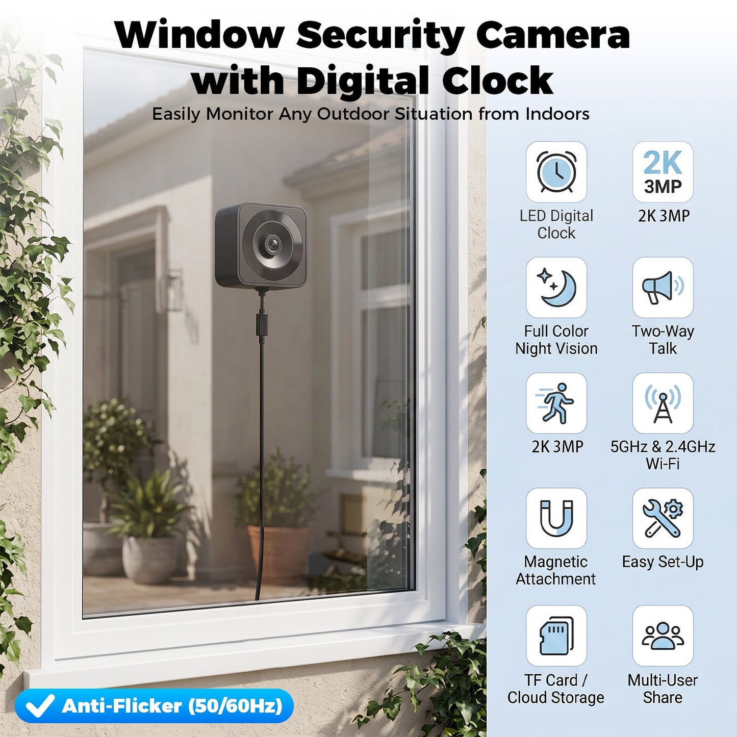 Advwin 2K WiFi Window Camera with Magnetic Glass Mount
