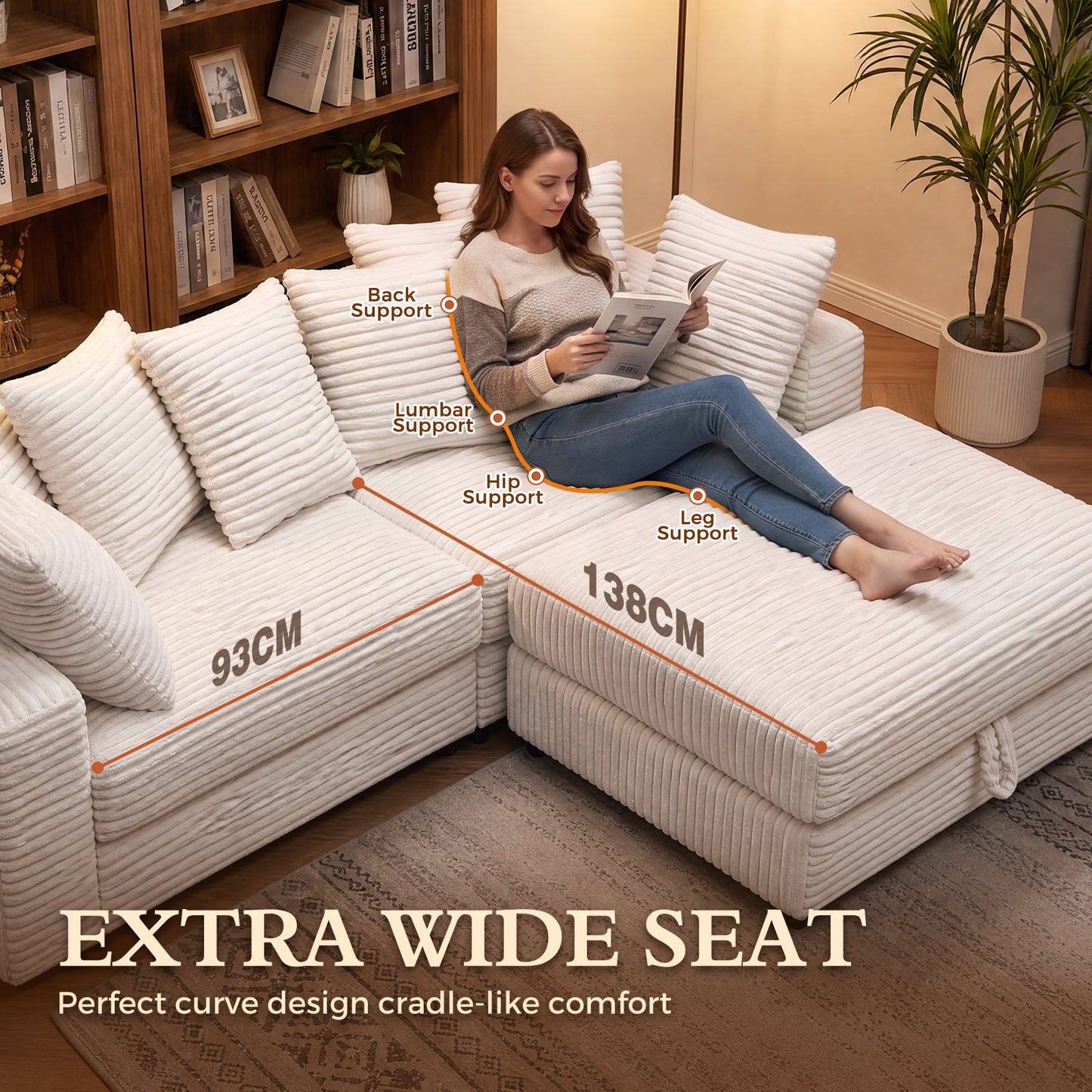 Advwin 228cm L-Shaped Modular Cloud Sofa w/ Storage Ottoman