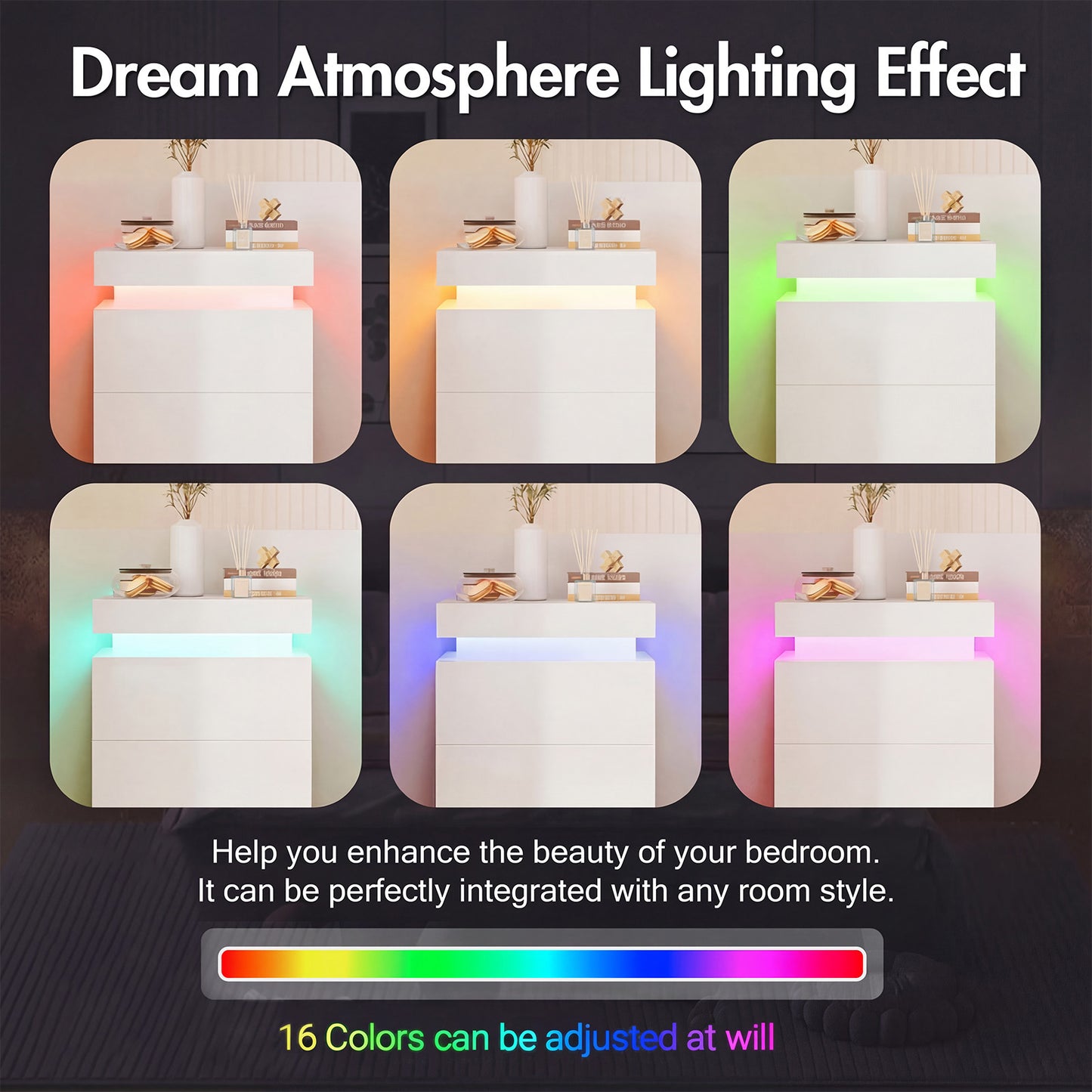 Advwin Bedside Table 2 Drawers With Nightstand LED