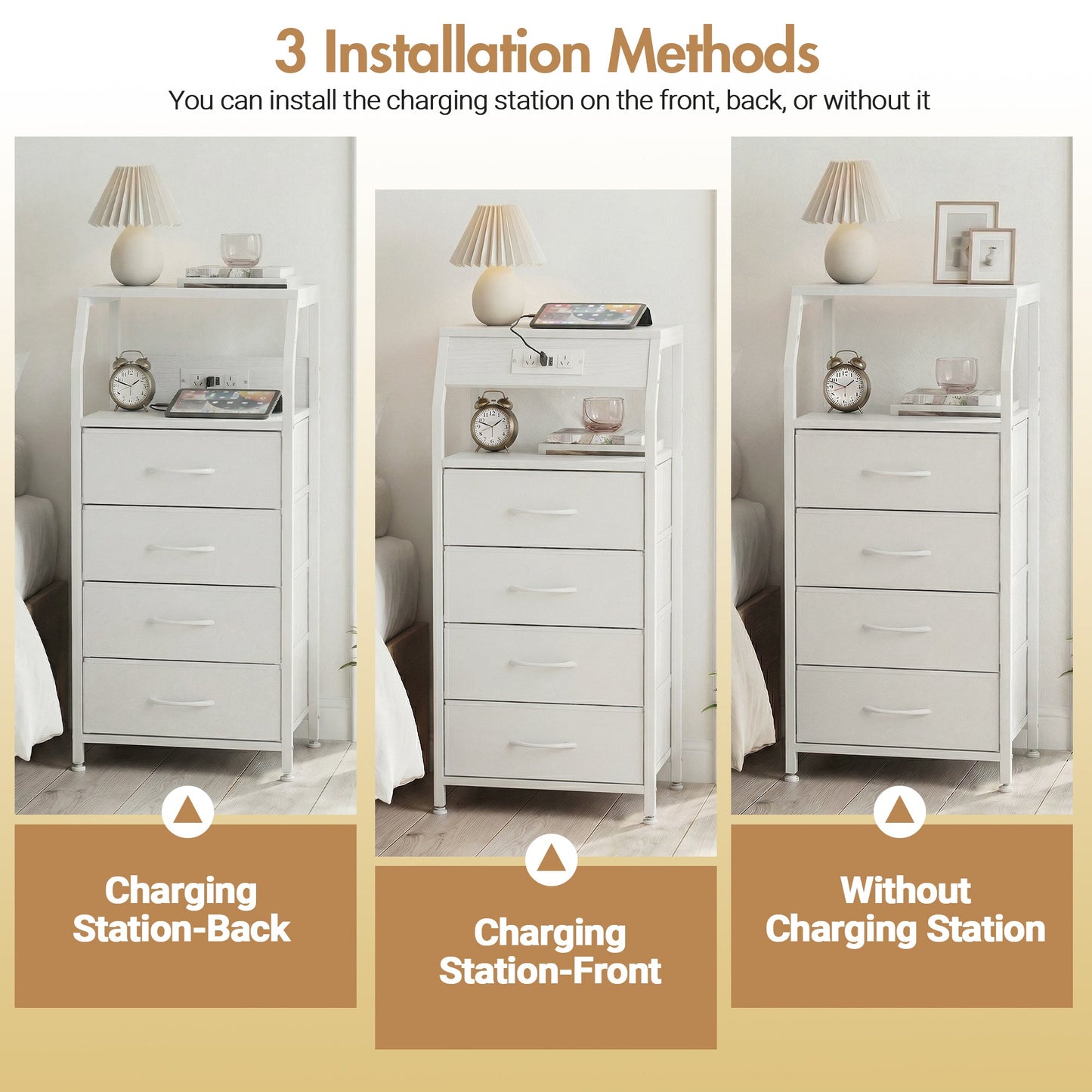 Advwin Set of 2 Bedside Table with 4 Drawers