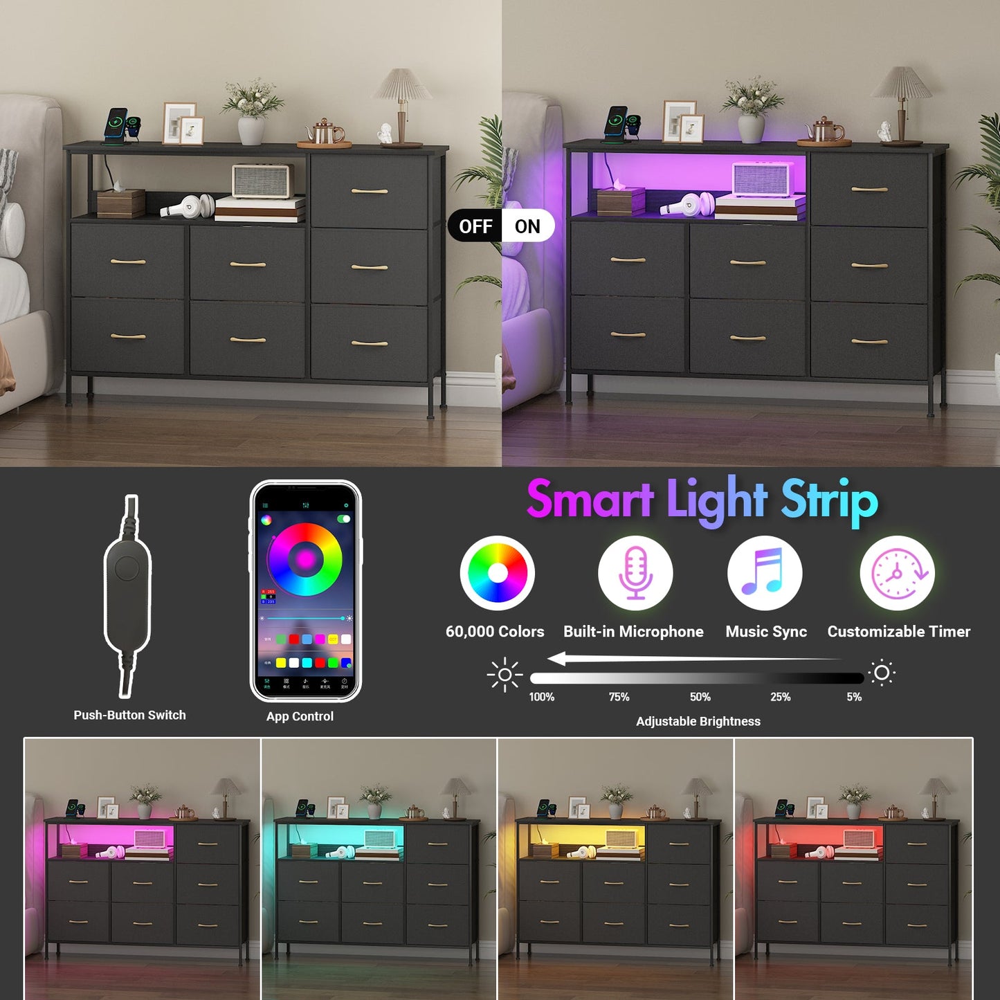 Advwin Chest of 7 Drawers Storage Cabinet with Open Shelf