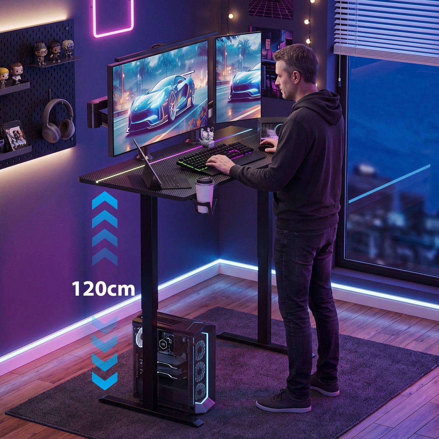 Advwin Height Adjustable Gaming Standing Desk w/ RGB Lights