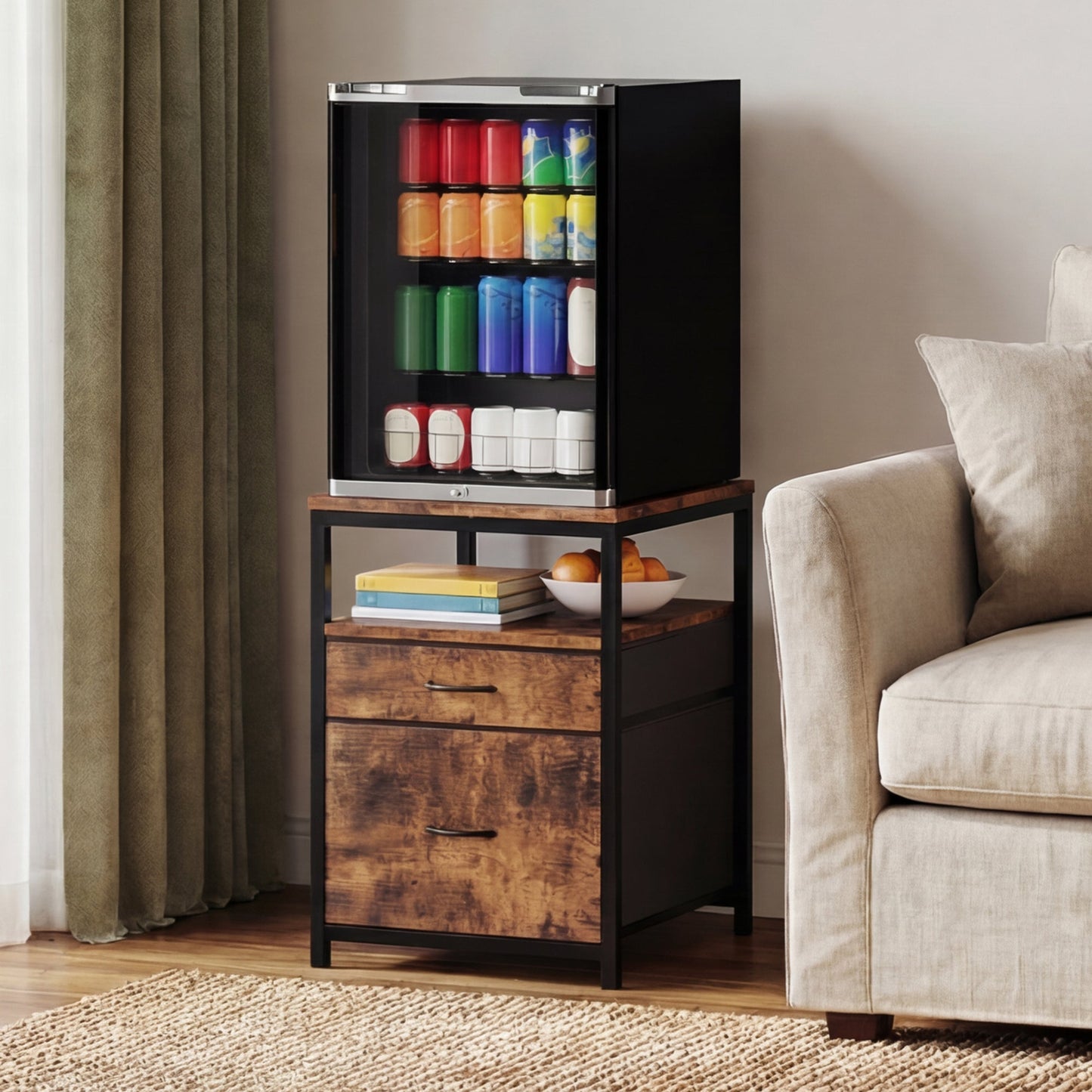 Advwin Mini Fridge Stand with 2 Drawers and Open Shelf
