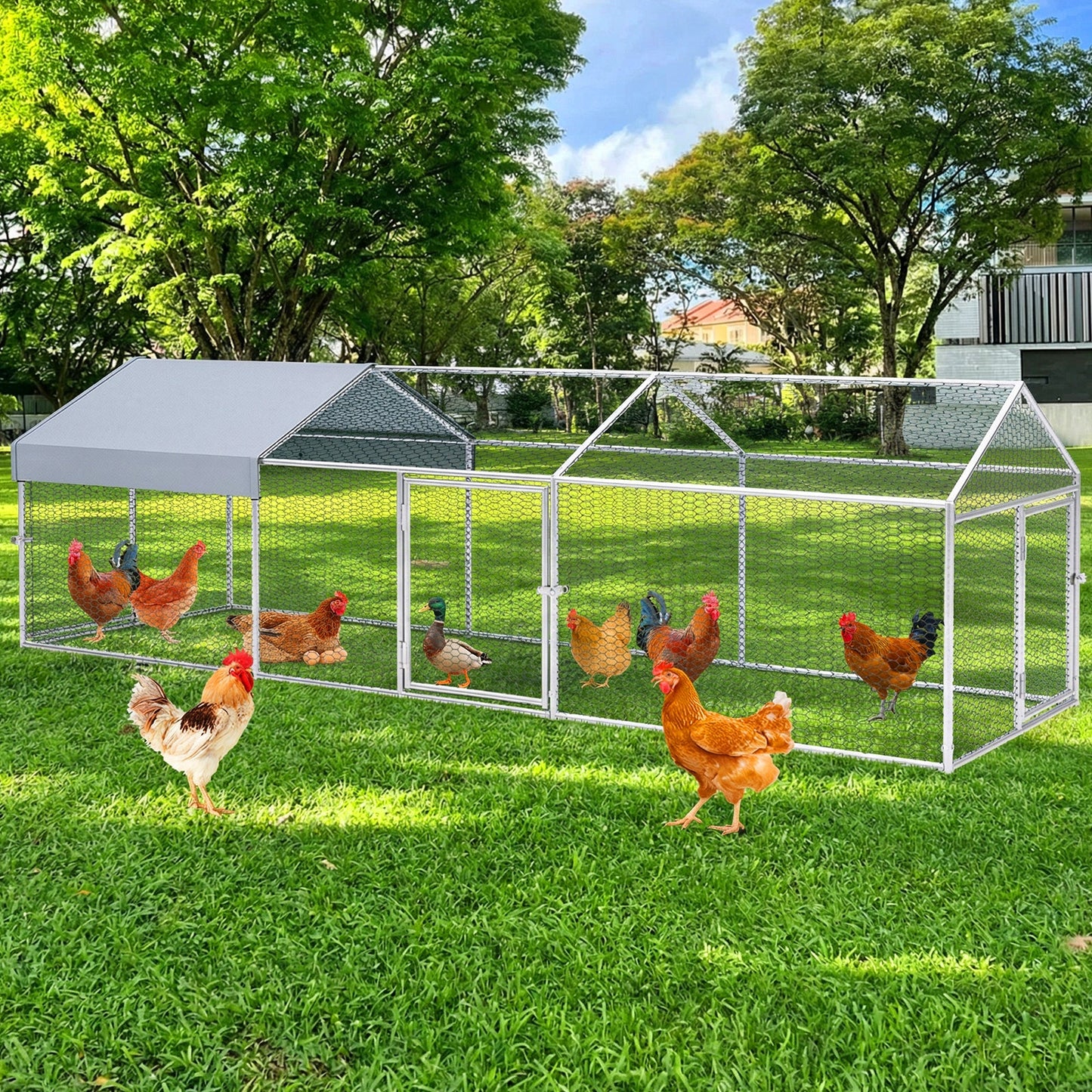 Advwin Outdoor Chicken Coop Galvanized Metal with Cover