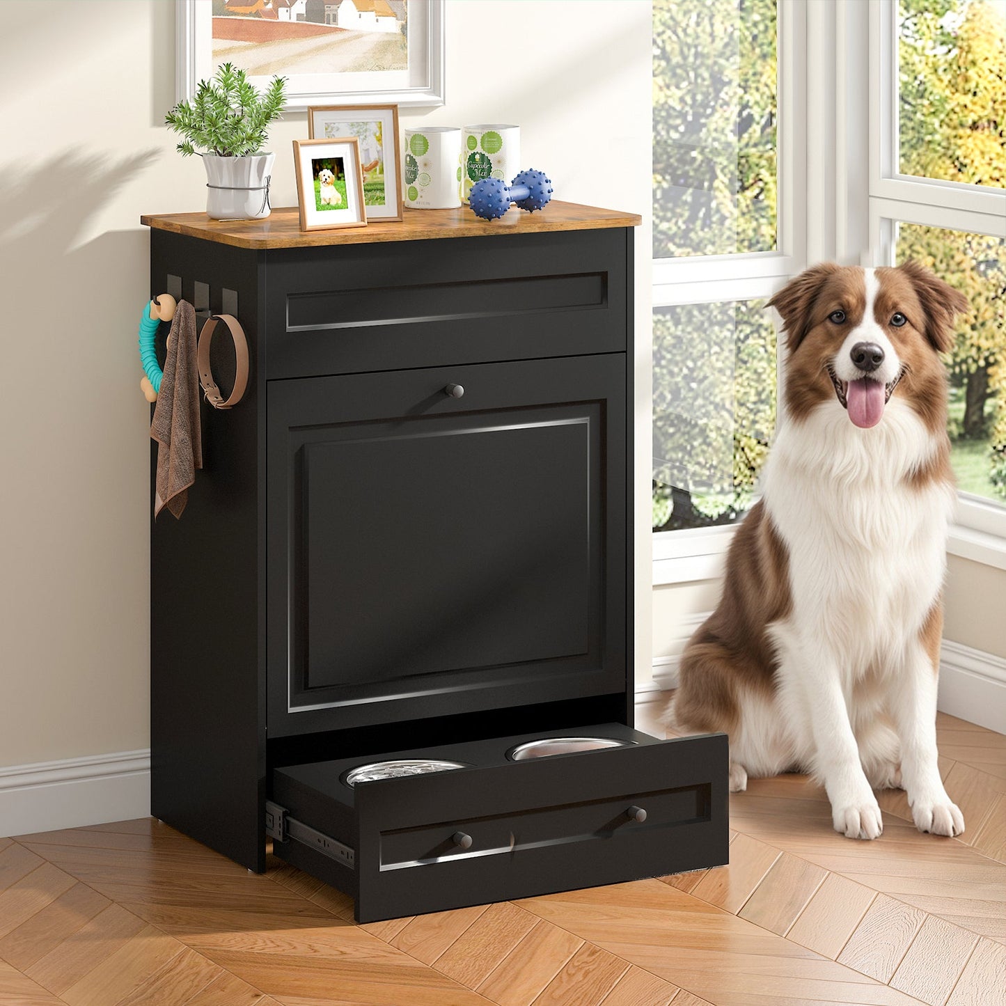 Advwin Dog Feeding Station with Storage & Steel Bowls