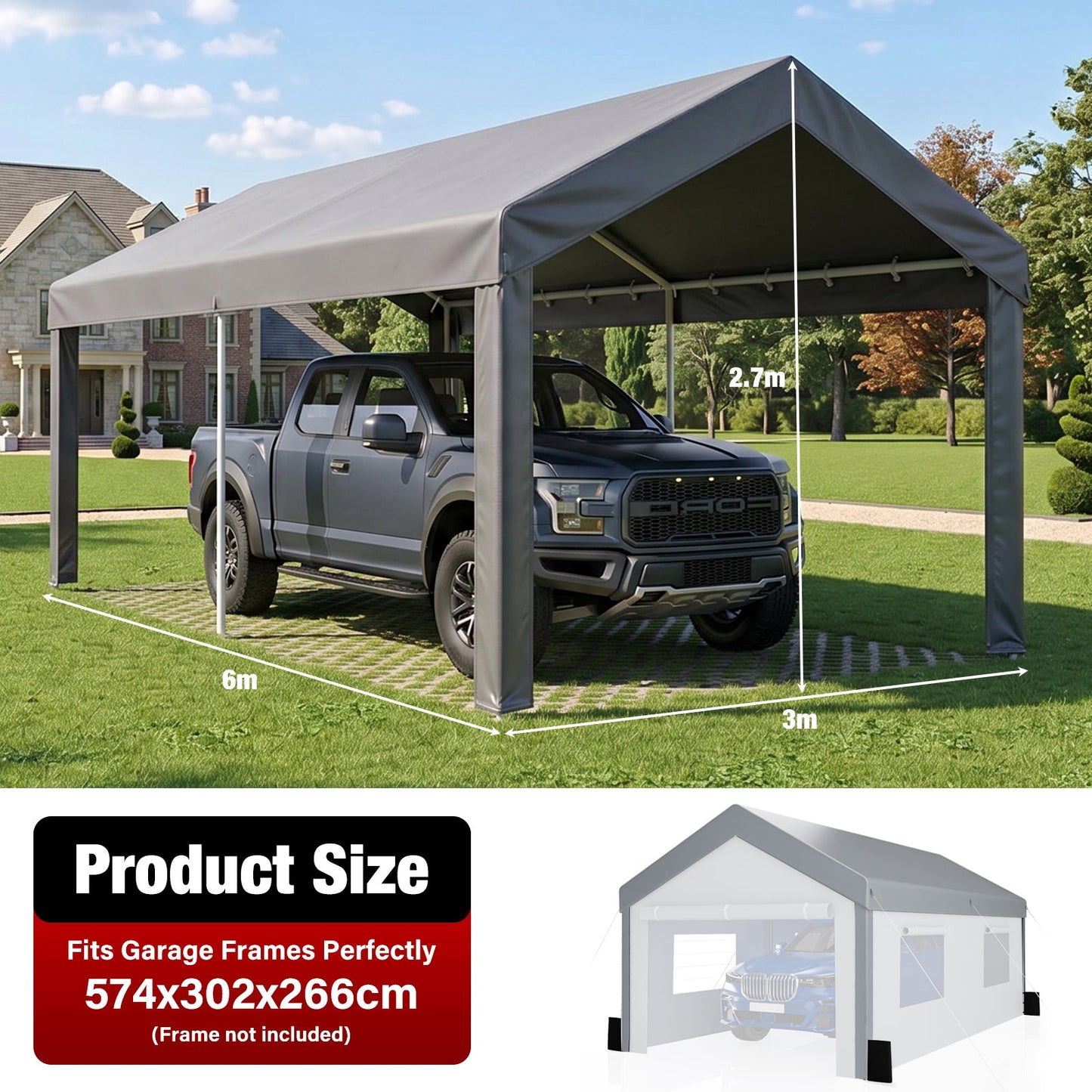 Advwin Carport Replacement Canopy Cover with 4 Leg Panels
