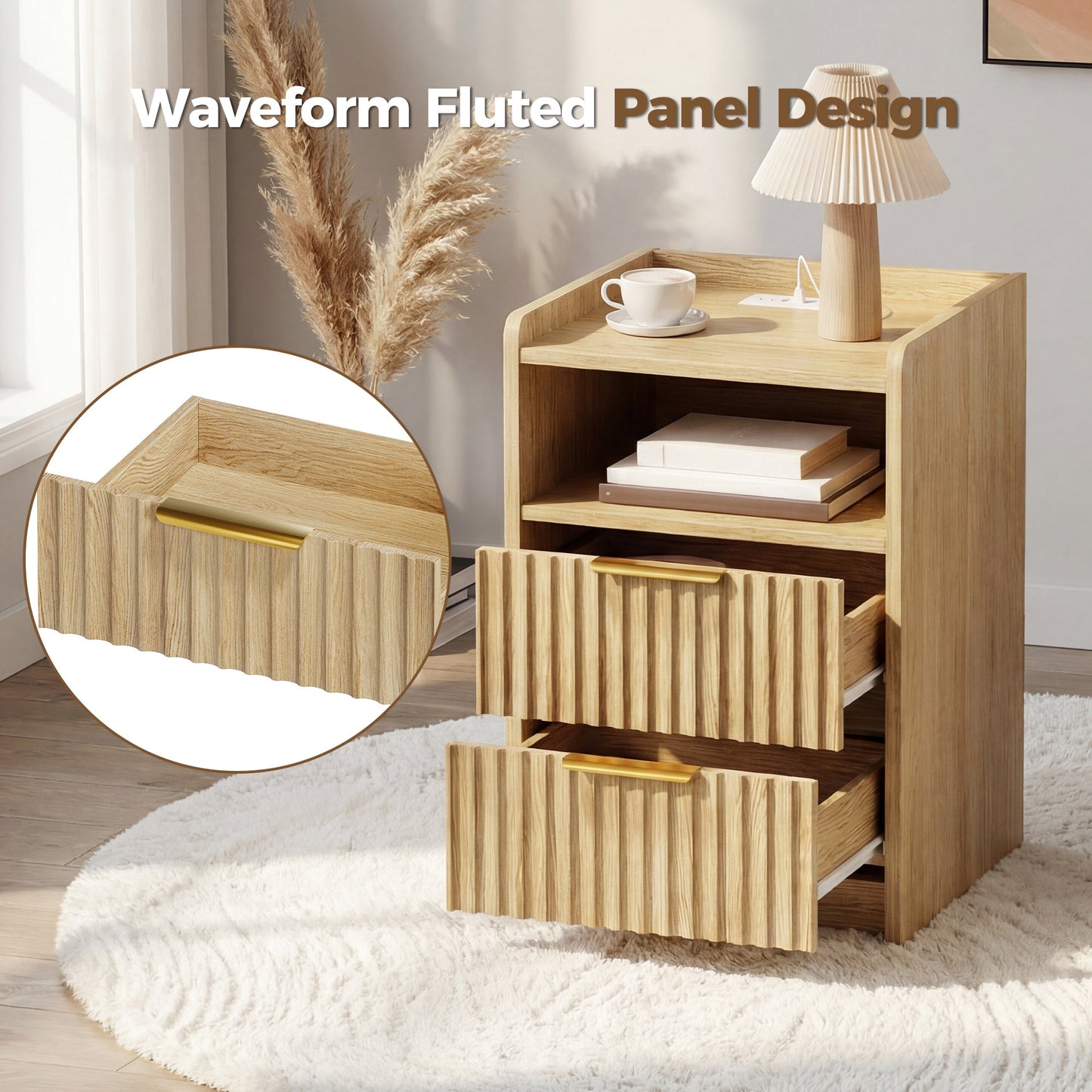Advwin Bedside Table with Charging Station Nightstand