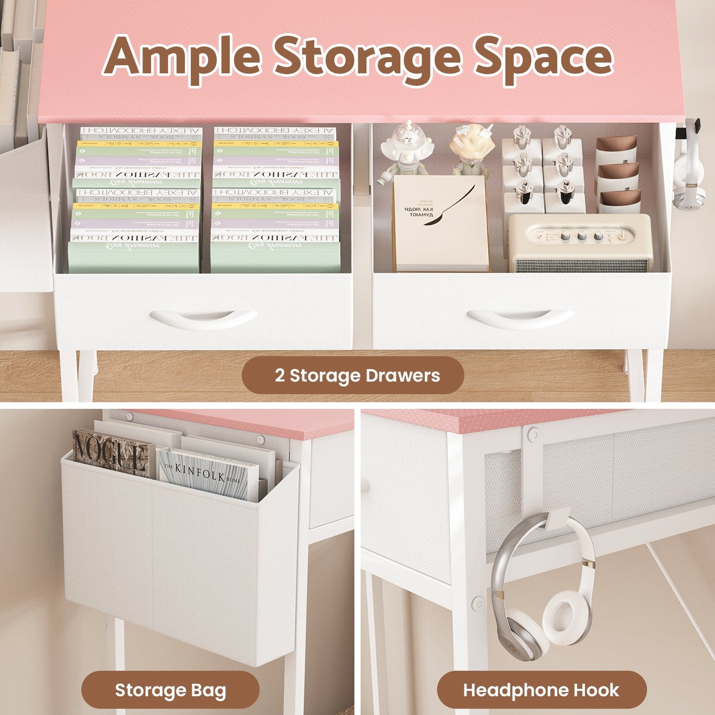Advwin 80cm Small Desk with 2 Drawers and Storage Bag