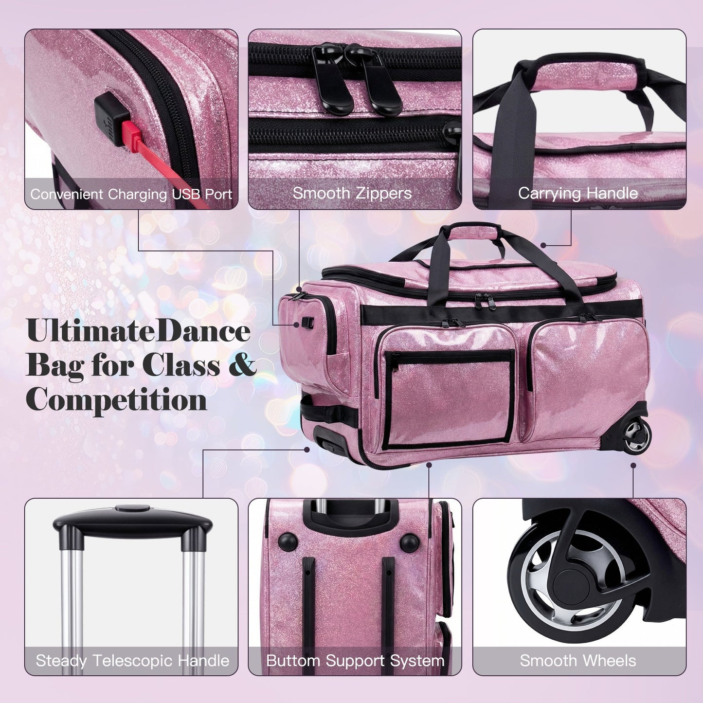 Advwin 26Inch Rolling Dance Bag with Garment Rack