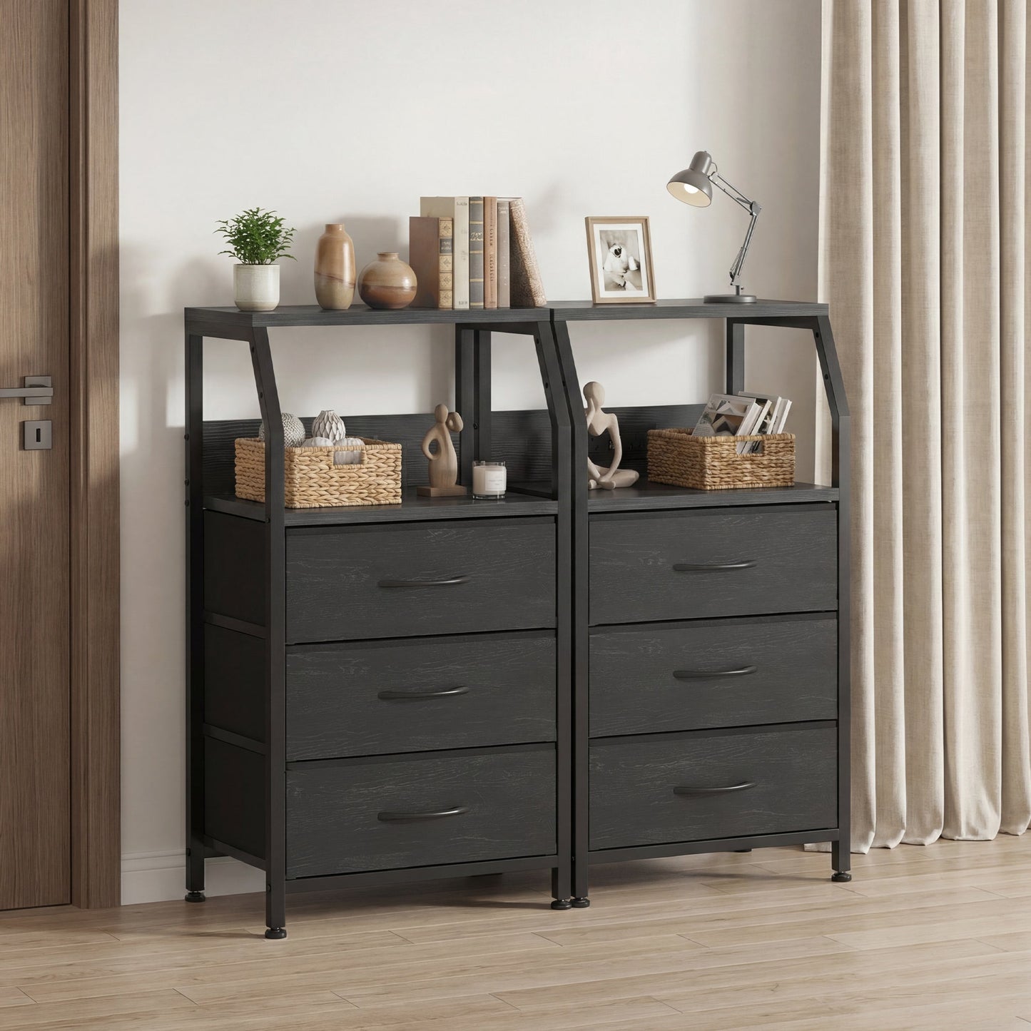 Advwin Set of 2 Bedside Table with 3 Drawers