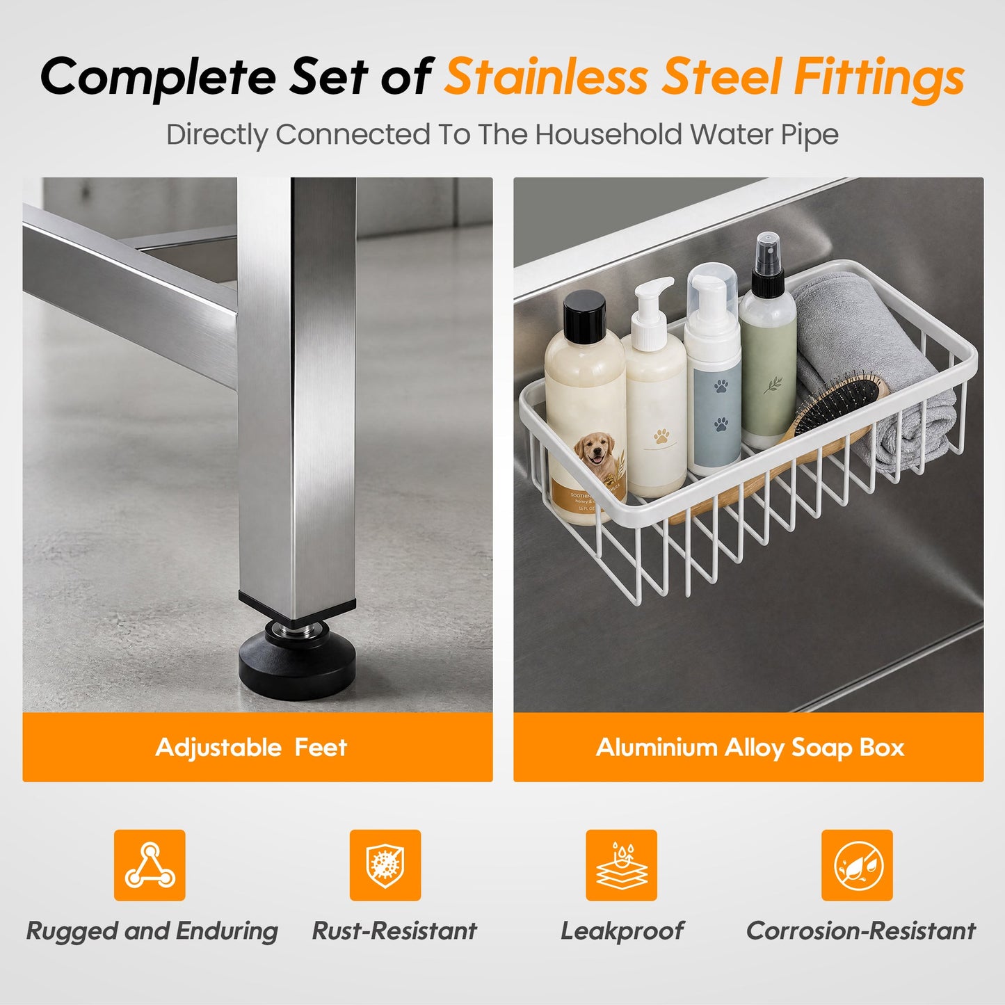 Advwin 34" Stainless Steel Dog Grooming Bath Tub